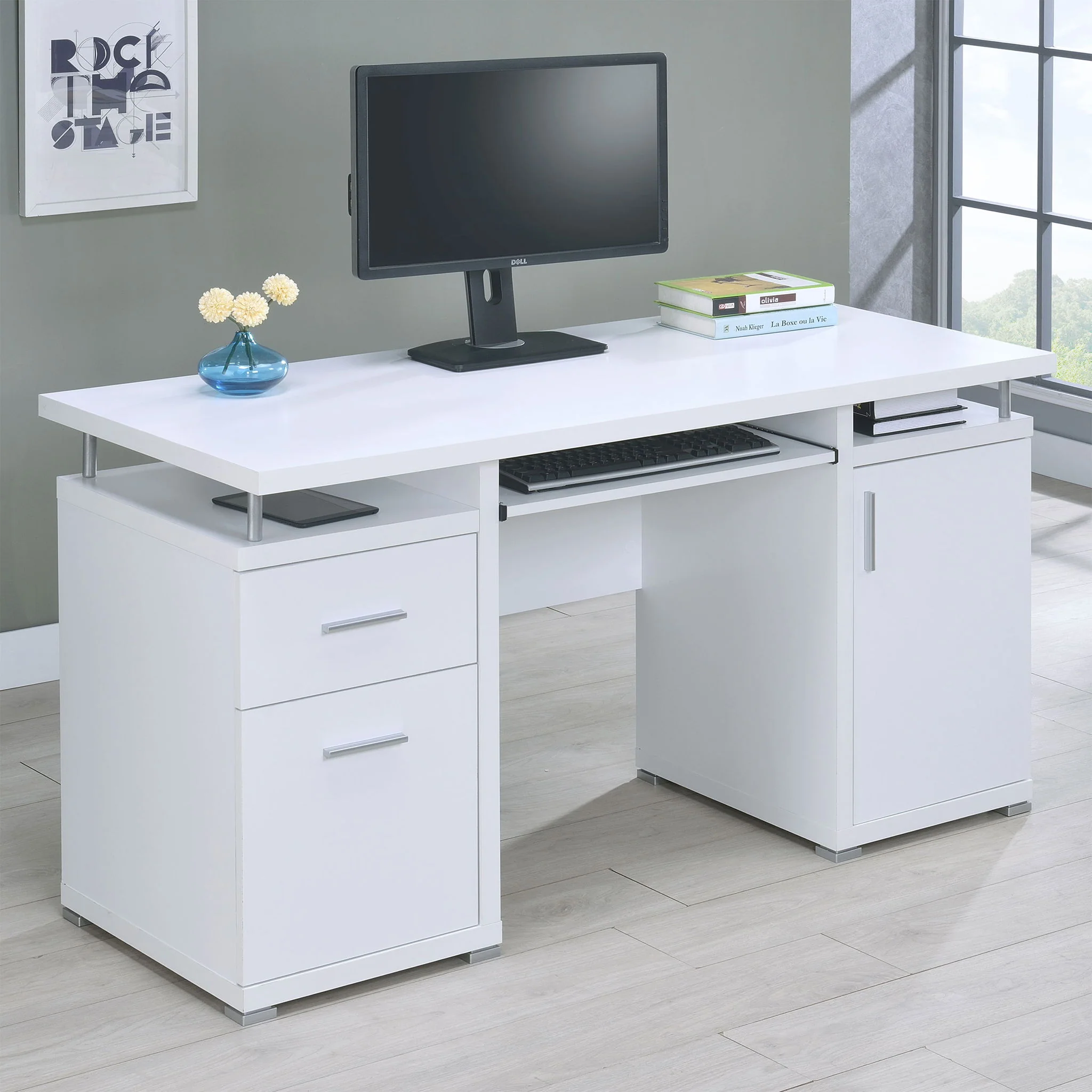 Tracy 55-inch 2-drawer Office Computer Desk White - Image 4