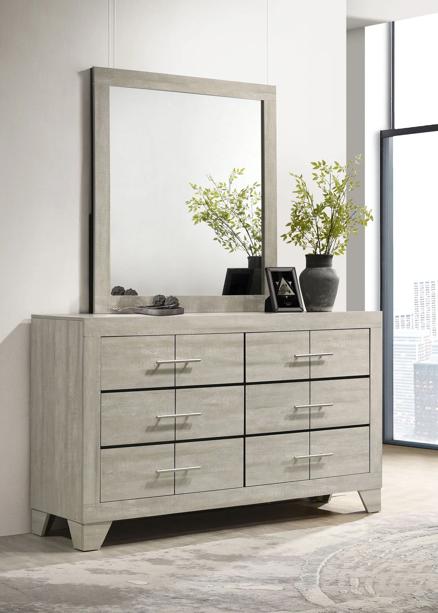 Trenton 6-drawer Bedroom Dresser With Mirror Rustic Cream - Image 3
