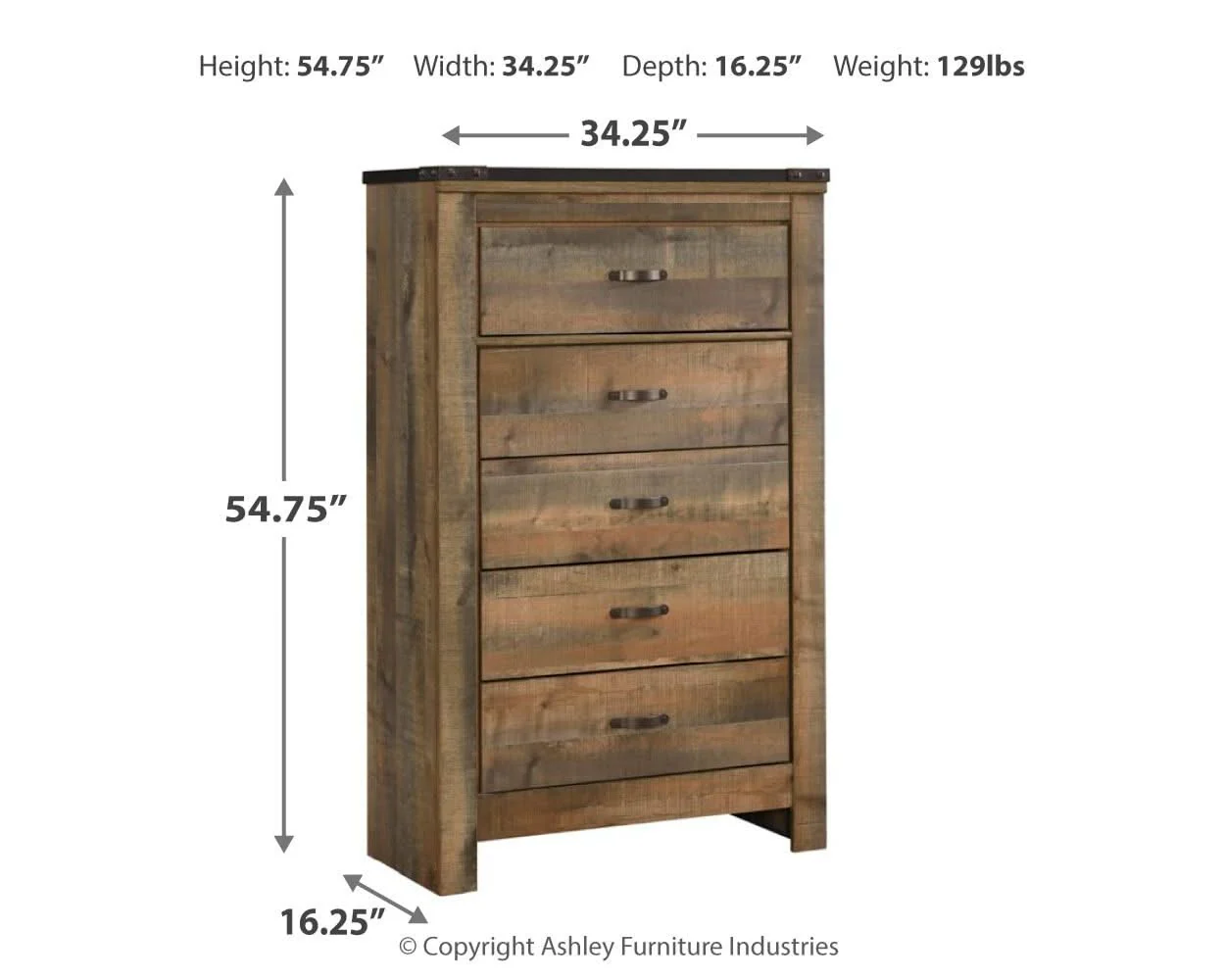 Trinell - Five Drawer Chest - Brown - Image 2