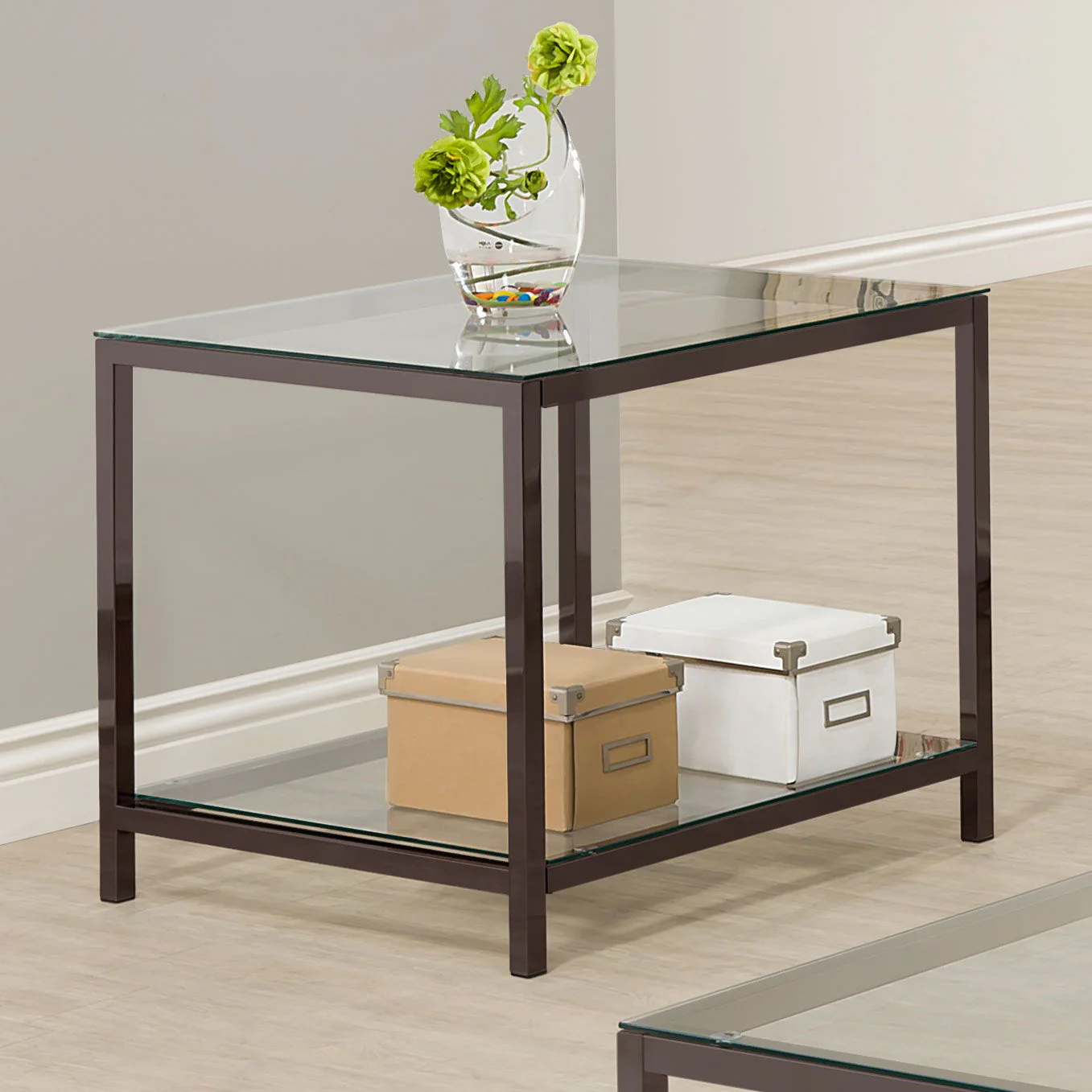 Trini 1-shelf Glass Top Side End Table Black Nickel - Image 2