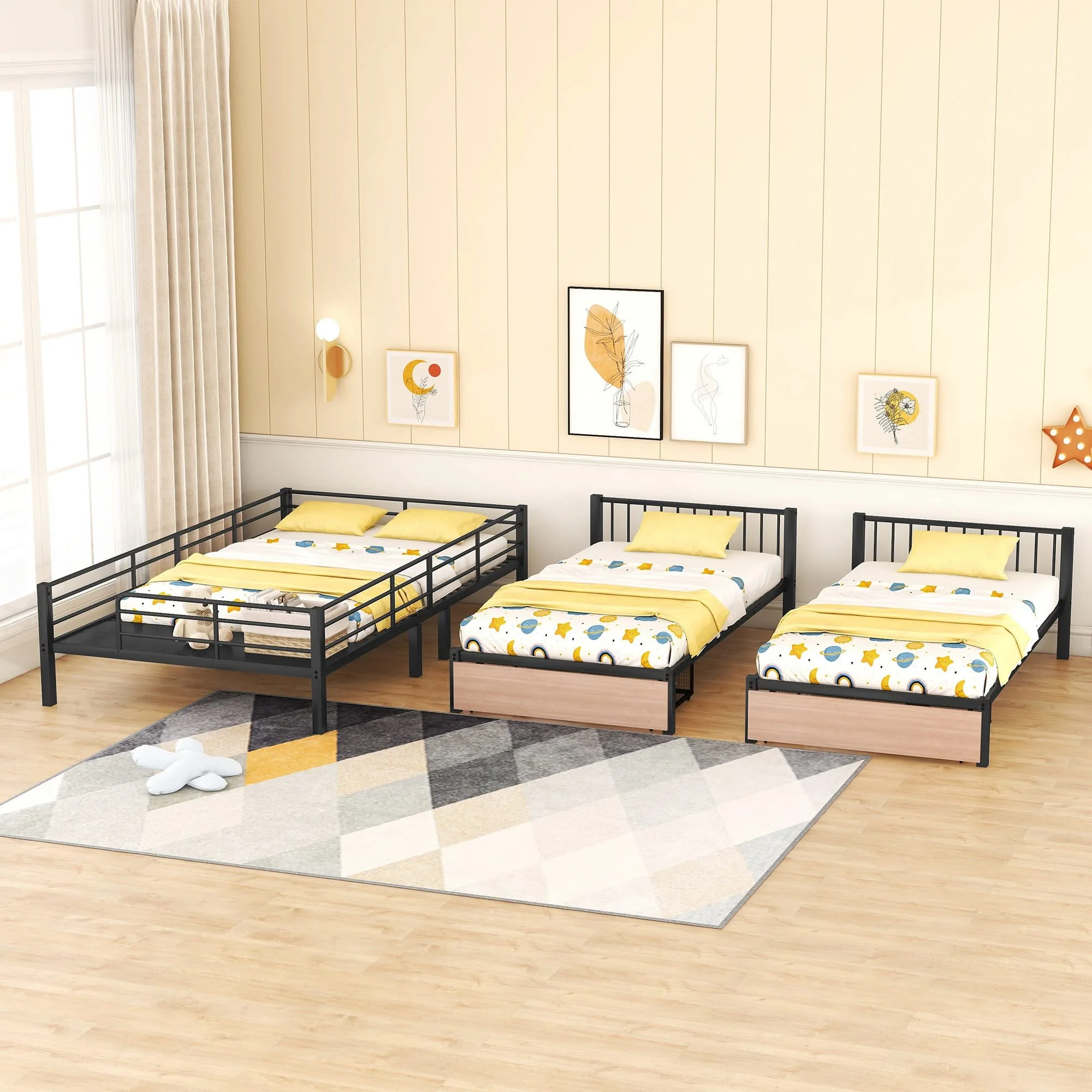 Triple Bunk Bed With Drawers, Multi-Functional Frame With Desks And Shelves In The Middle - Image 8