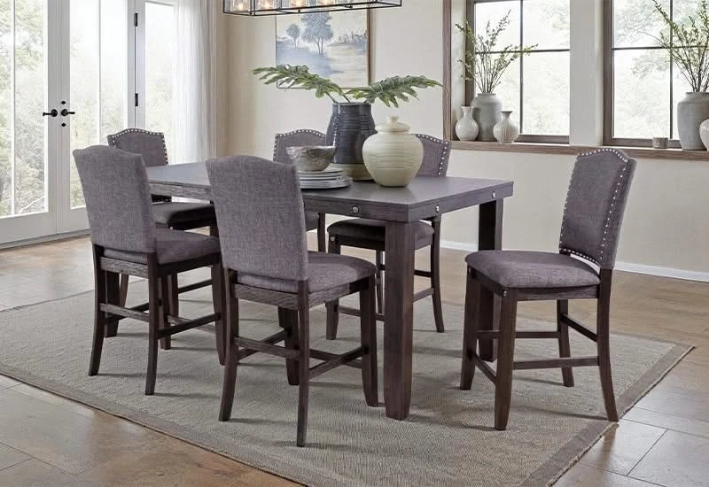 Trisha Gray 7 Piece Pub Height Dining Set with Nailhead Trim