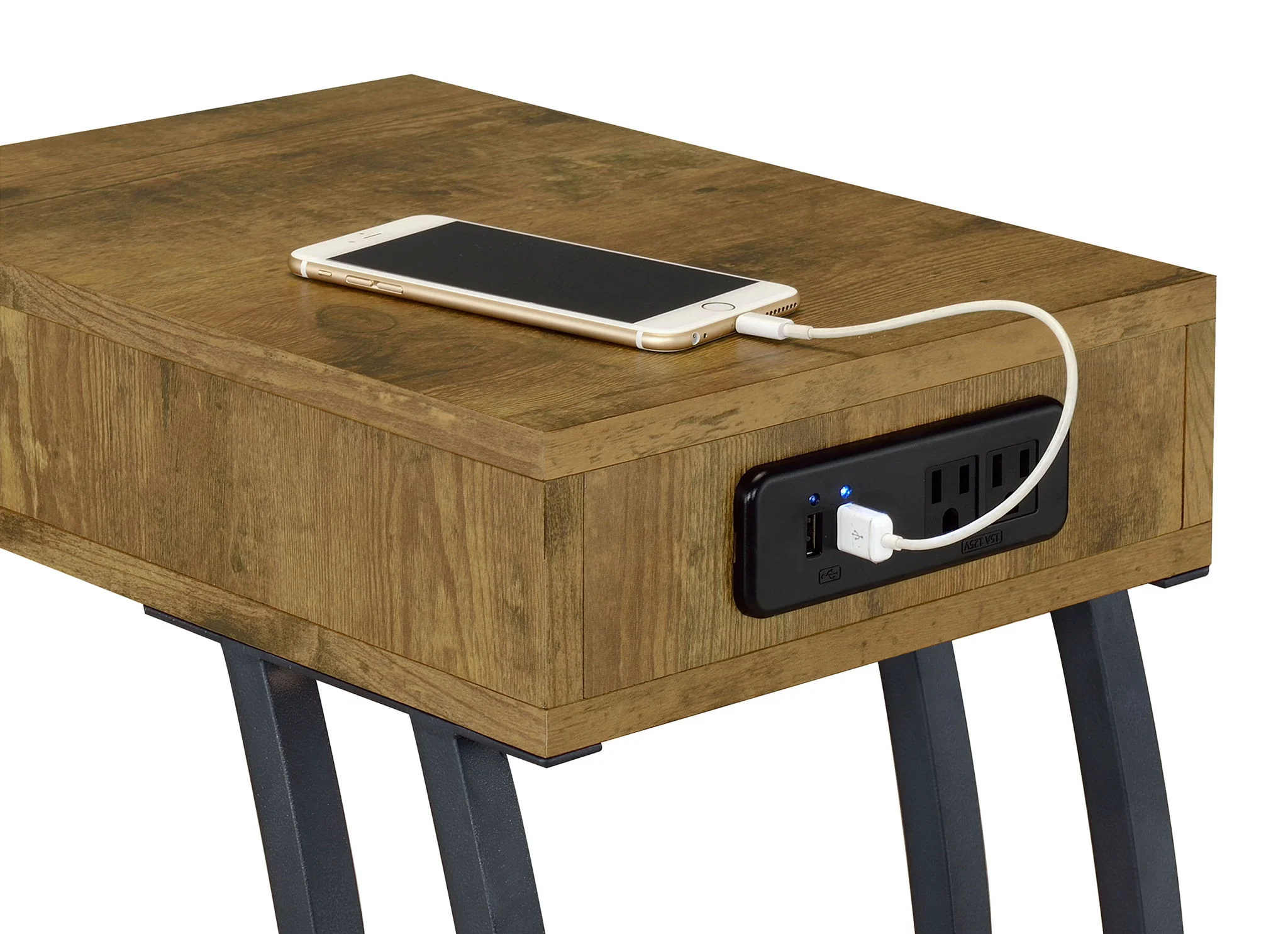 Troy 1-drawer C-Shaped Side Table Power Outlet Rustic Nutmeg - Image 2