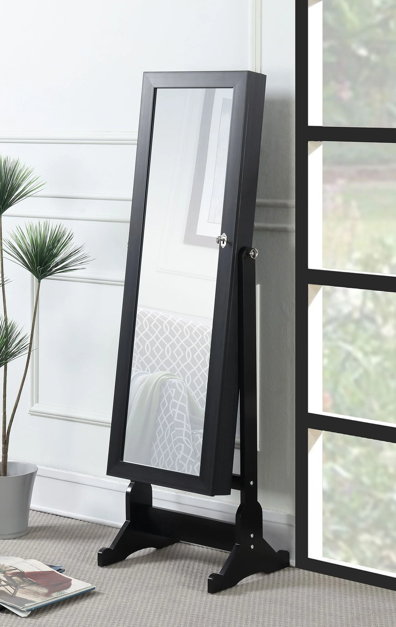 Tutuola Cheval Mirror with Jewelry Storage Black - Image 2