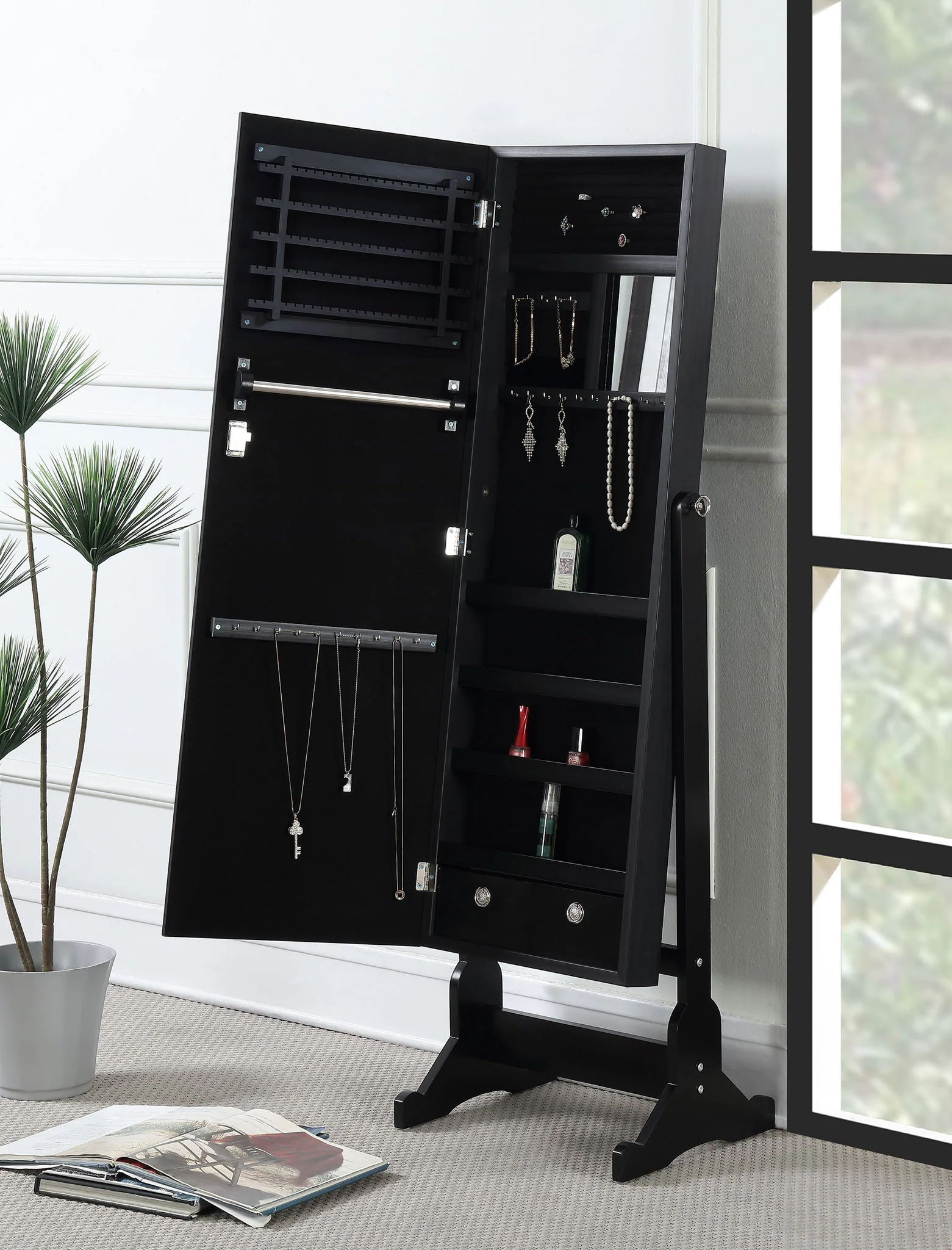 Tutuola Cheval Mirror with Jewelry Storage Black - Image 3
