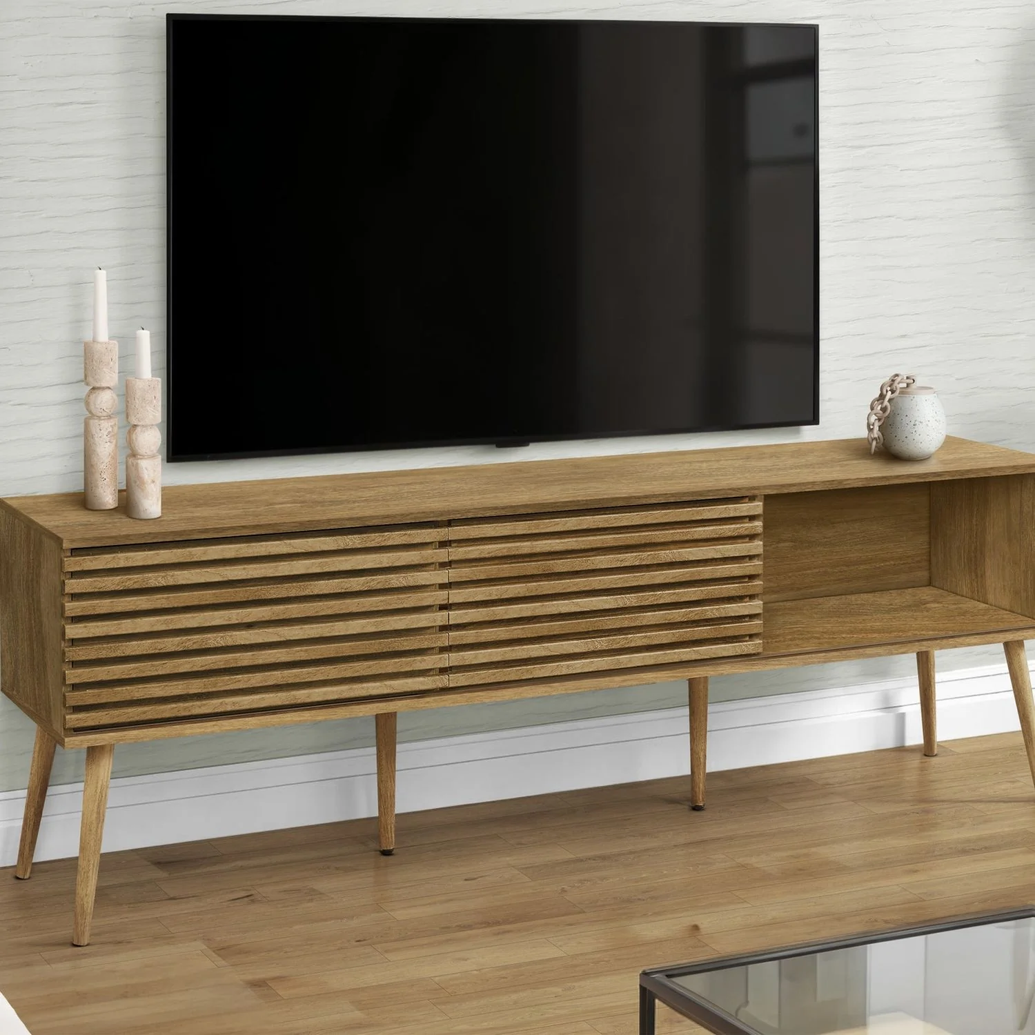 TV Stand, 72 Inch, Media Entertainment Center, Storage Cabinet, Console, Storage Shelves, Contemporary & Modern - Walnut - Image 4