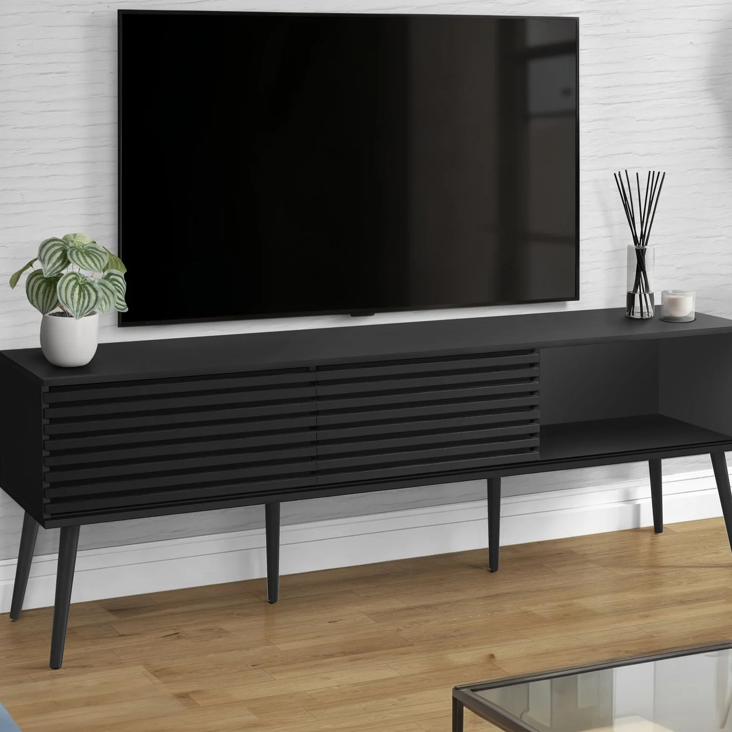 TV Stand, Media Entertainment Center, Storage Cabinet, Console, Storage Shelves, Bedroom, Living Room, Contemporary, Modern - Black - Image 3
