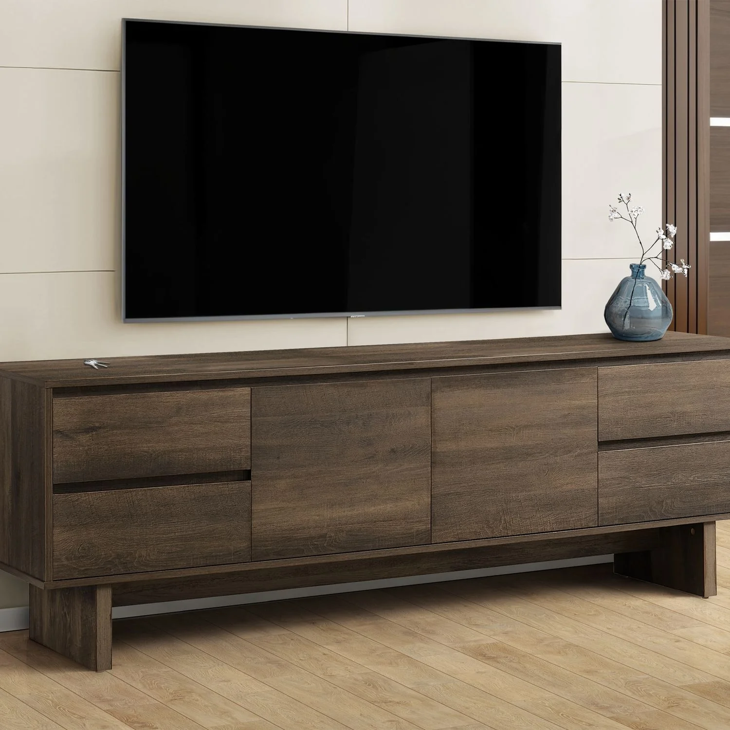 TV Stand With Storage Drawers And Cabinet - Brown - Image 3