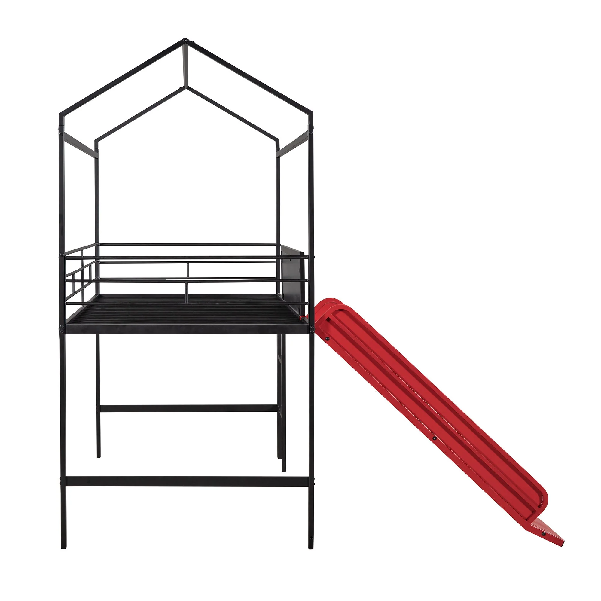 Twin Metal Loft Bed With Slide And 2 Sided Writable Wooden Board - Black - Image 4