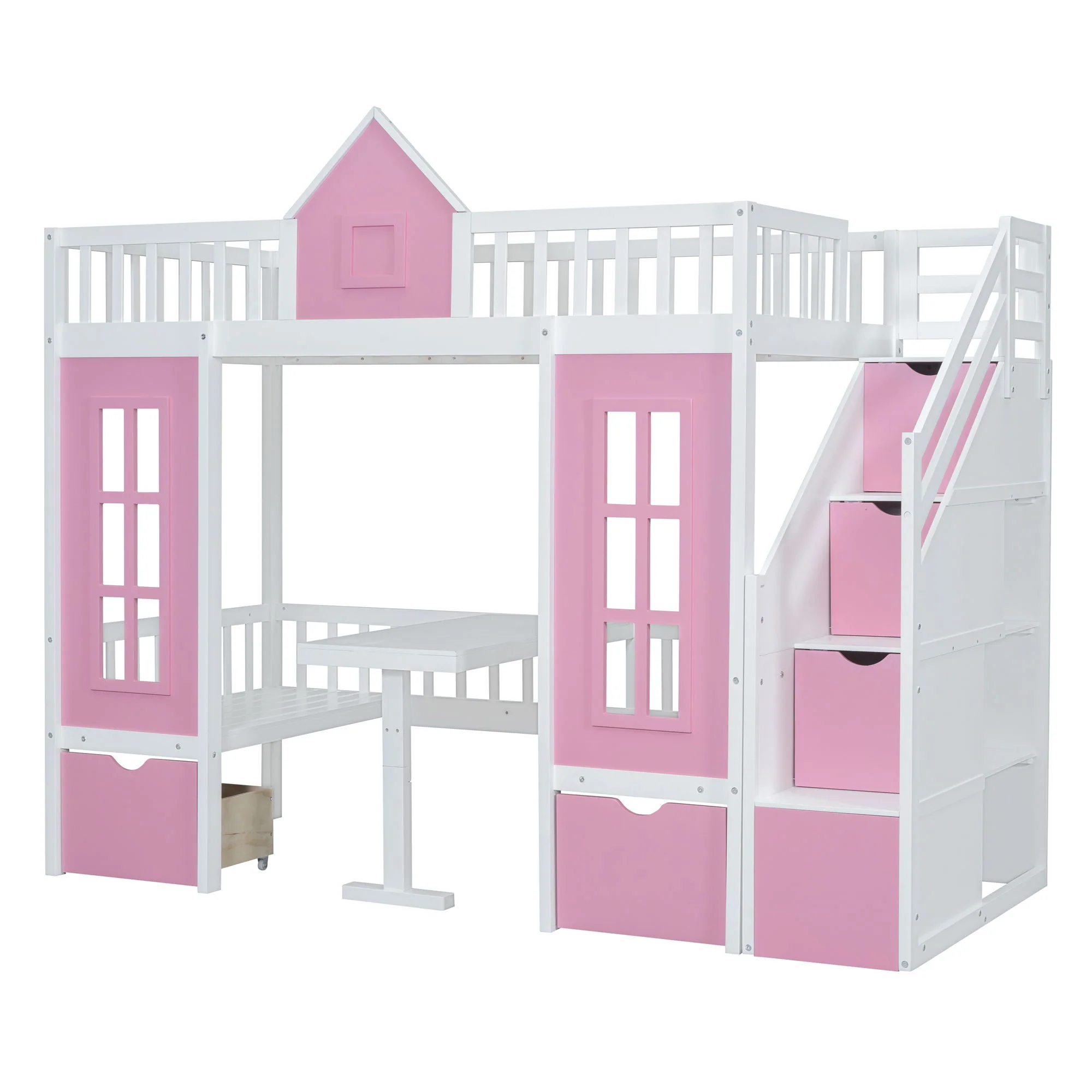 Twin Over Twin Bunk Bed With Changeable Table, Bunk Bed Turn Into Upper Bed And Down Desk - Image 3
