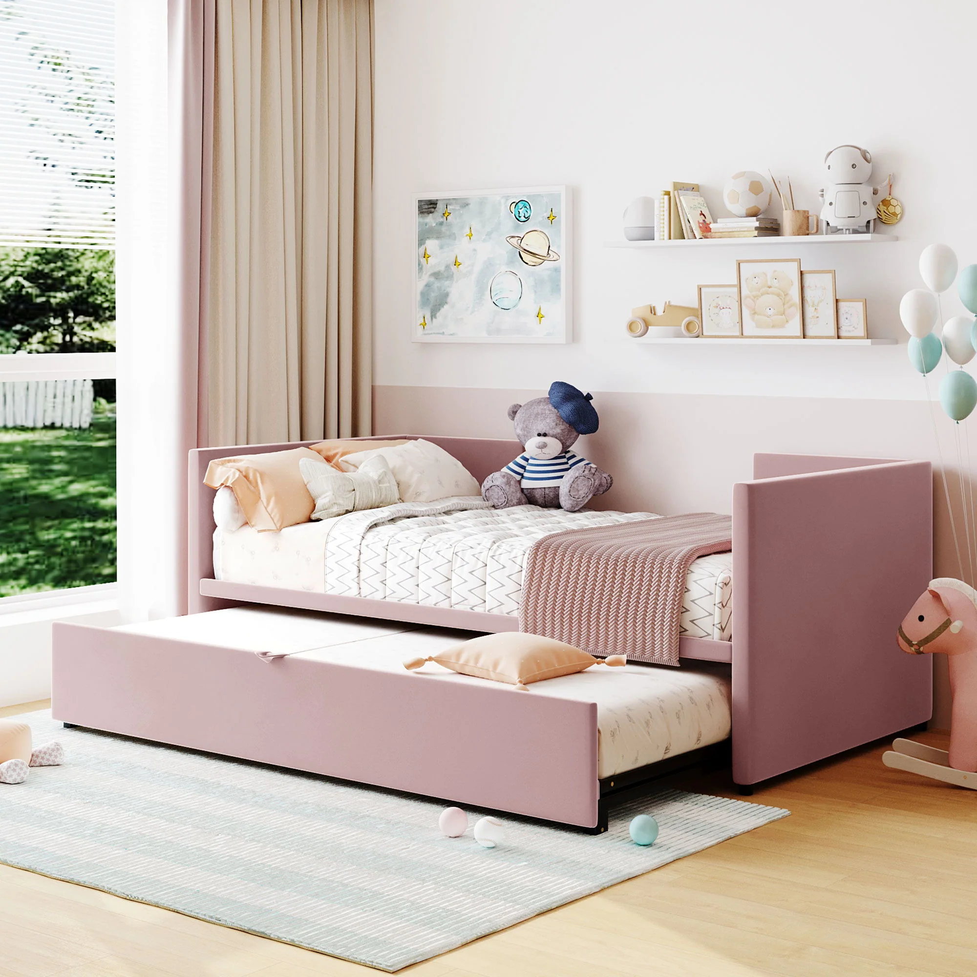 Twin Size Upholstered Daybed With Pop Up Trundle - Image 11
