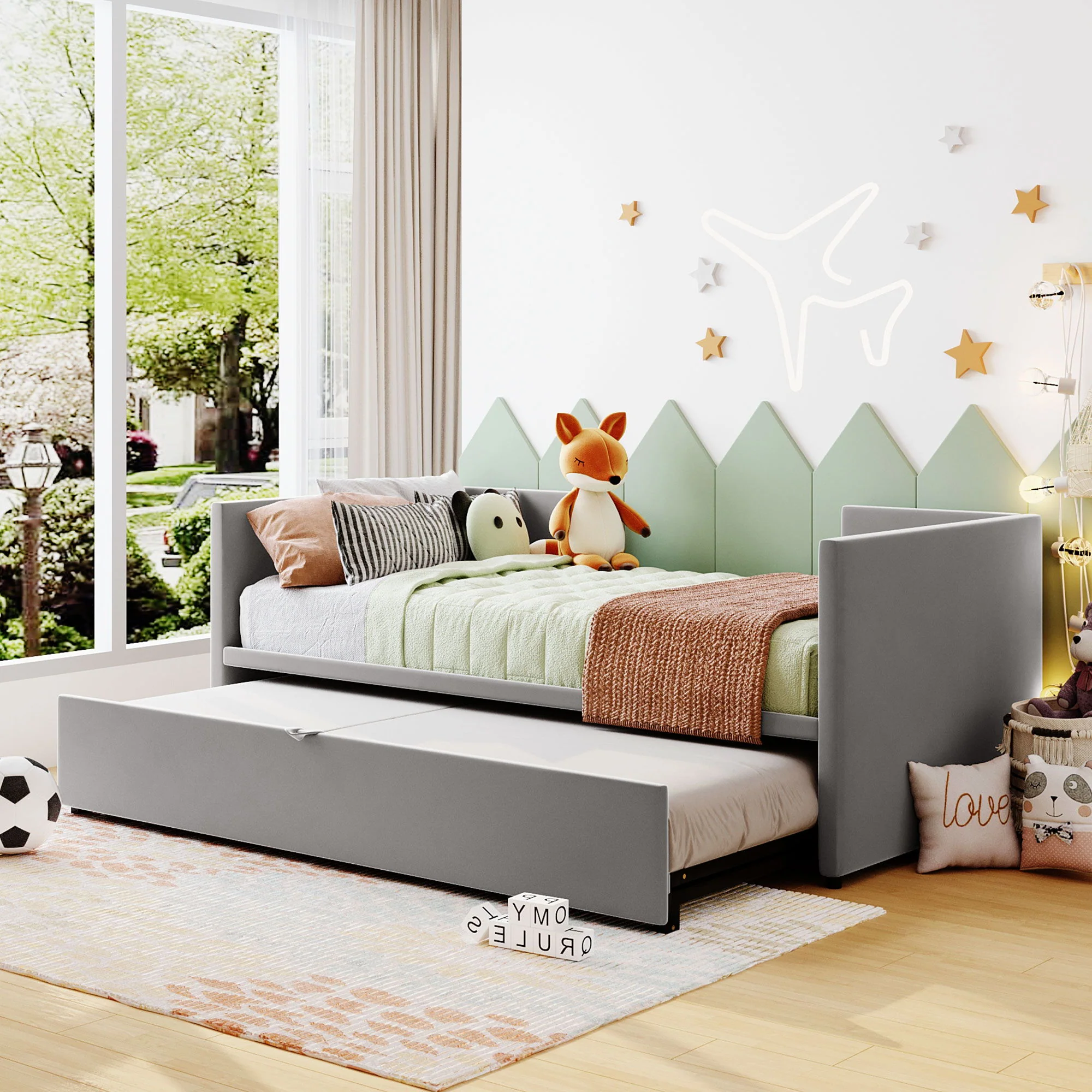 Twin Size Upholstered Daybed With Pop Up Trundle - Image 12