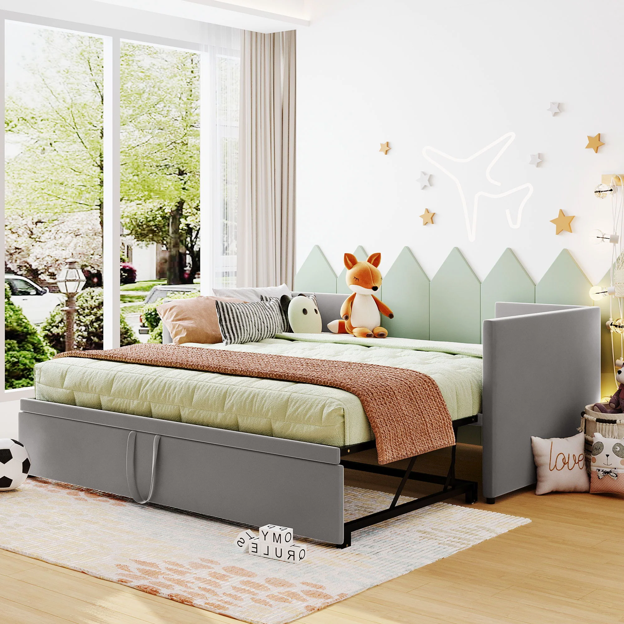 Twin Size Upholstered Daybed With Pop Up Trundle - Image 2