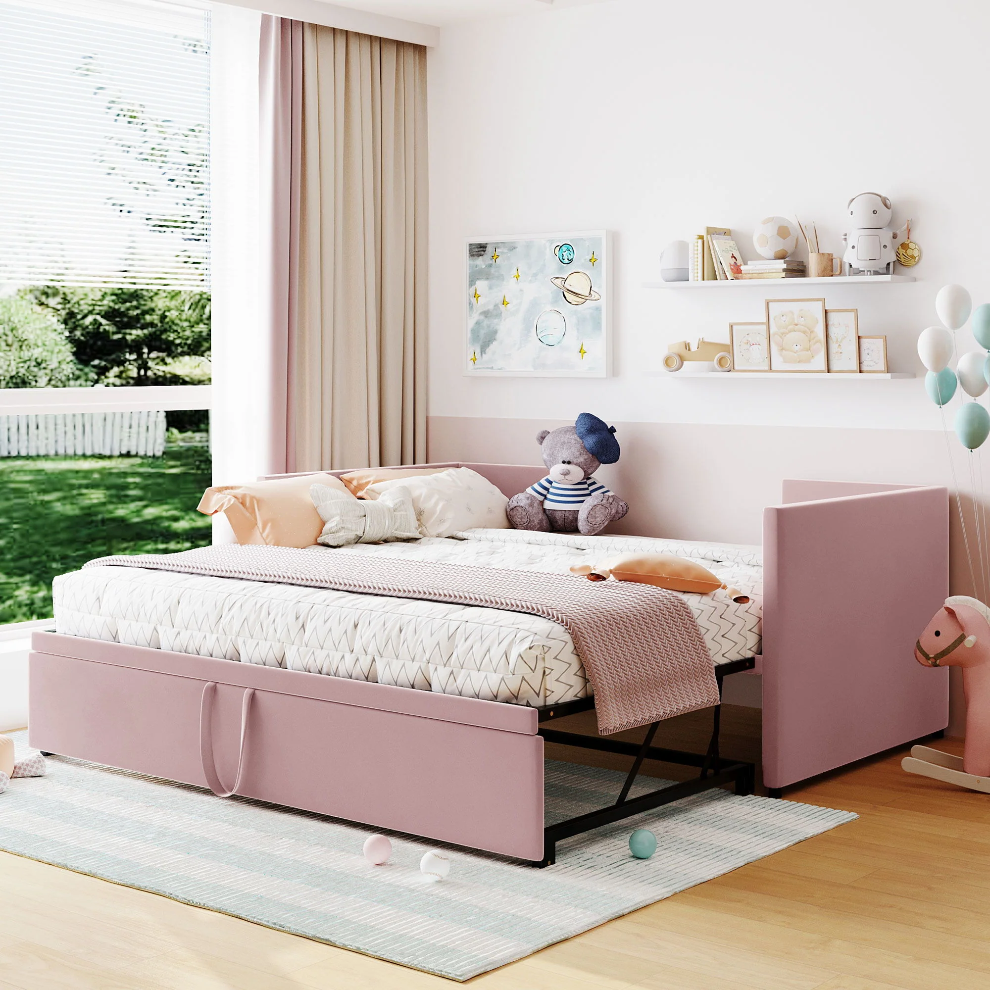 Twin Size Upholstered Daybed With Pop Up Trundle - Image 3