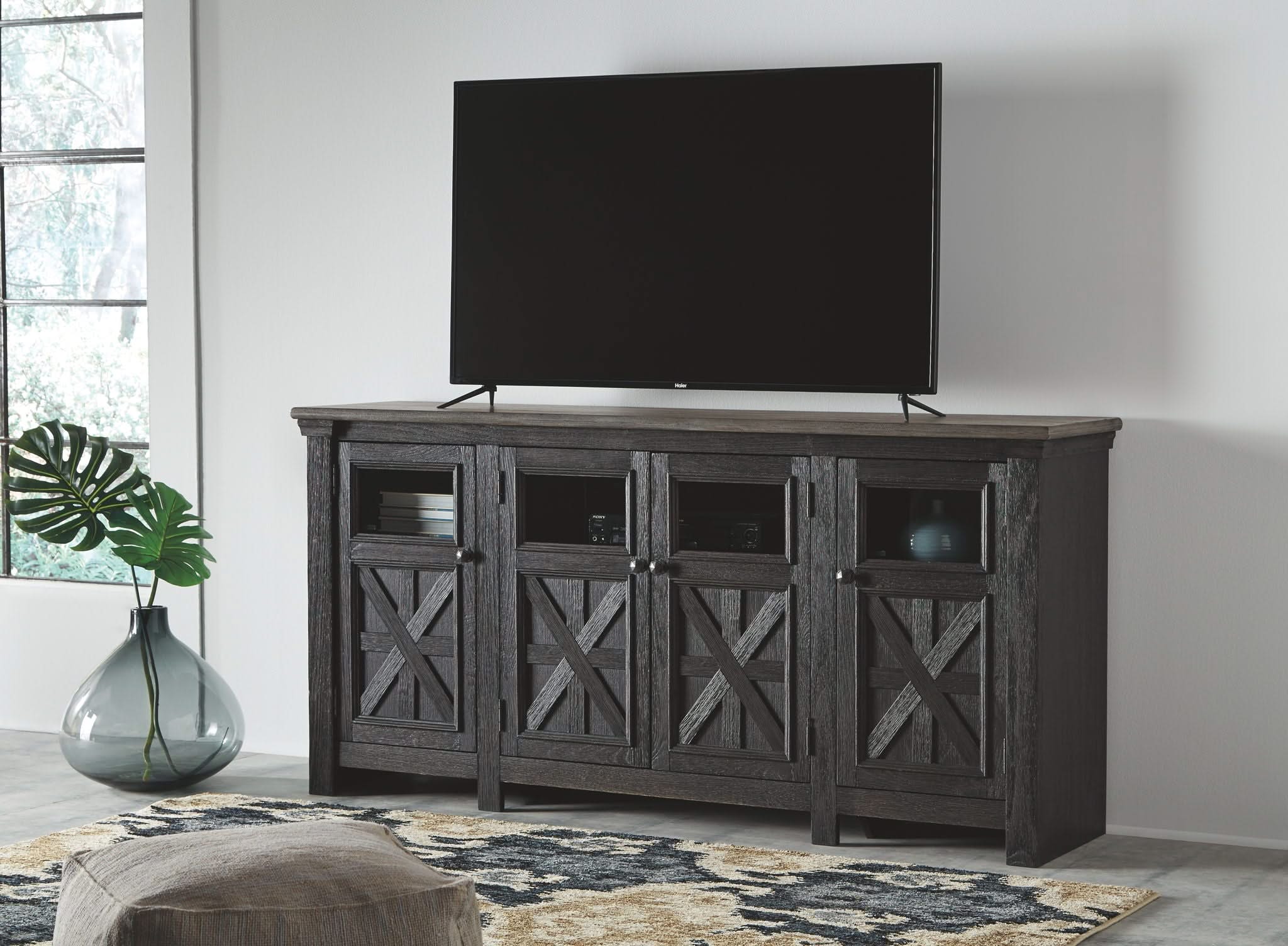 Tyler Creek - Extra Large TV Stand - Black / Gray - Image 3