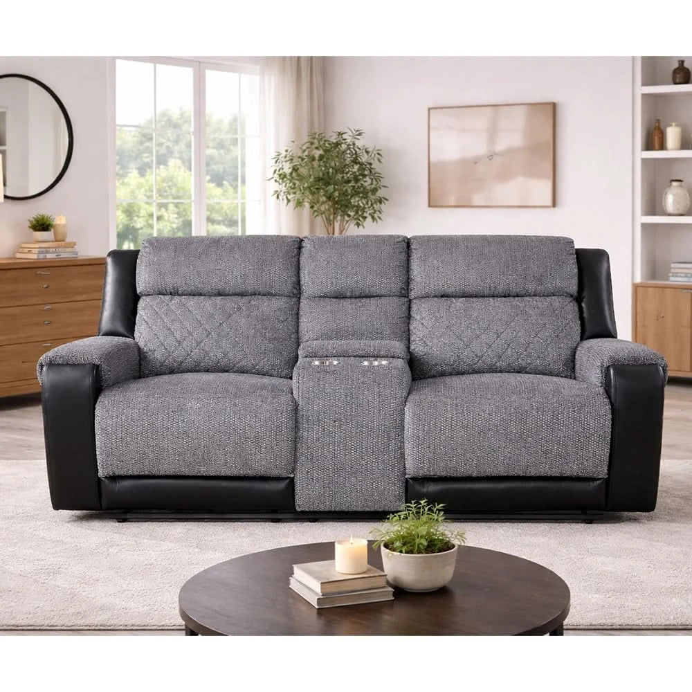 Tyler Dark Grey Power Reclining Loveseat with LED Lighting and Storage Console - Image 2