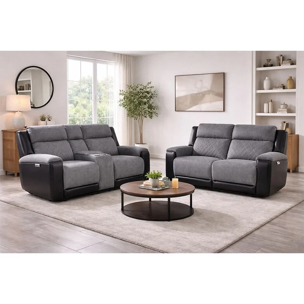 Tyler Dark Grey Power Reclining Loveseat with LED Lighting and Storage Console - Image 7