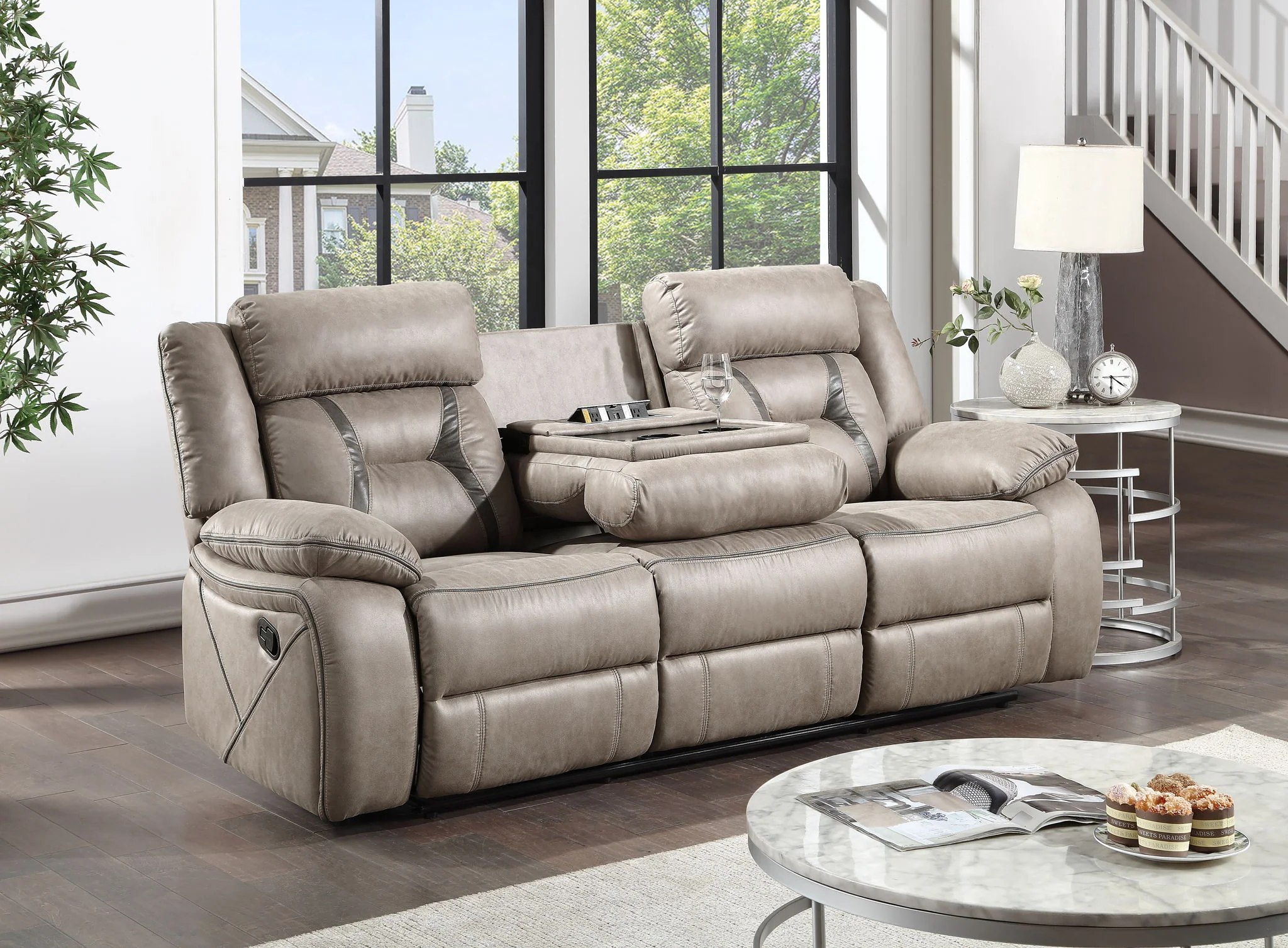 Tyson - Reclining Glider Console - Pearl Silver - Image 2