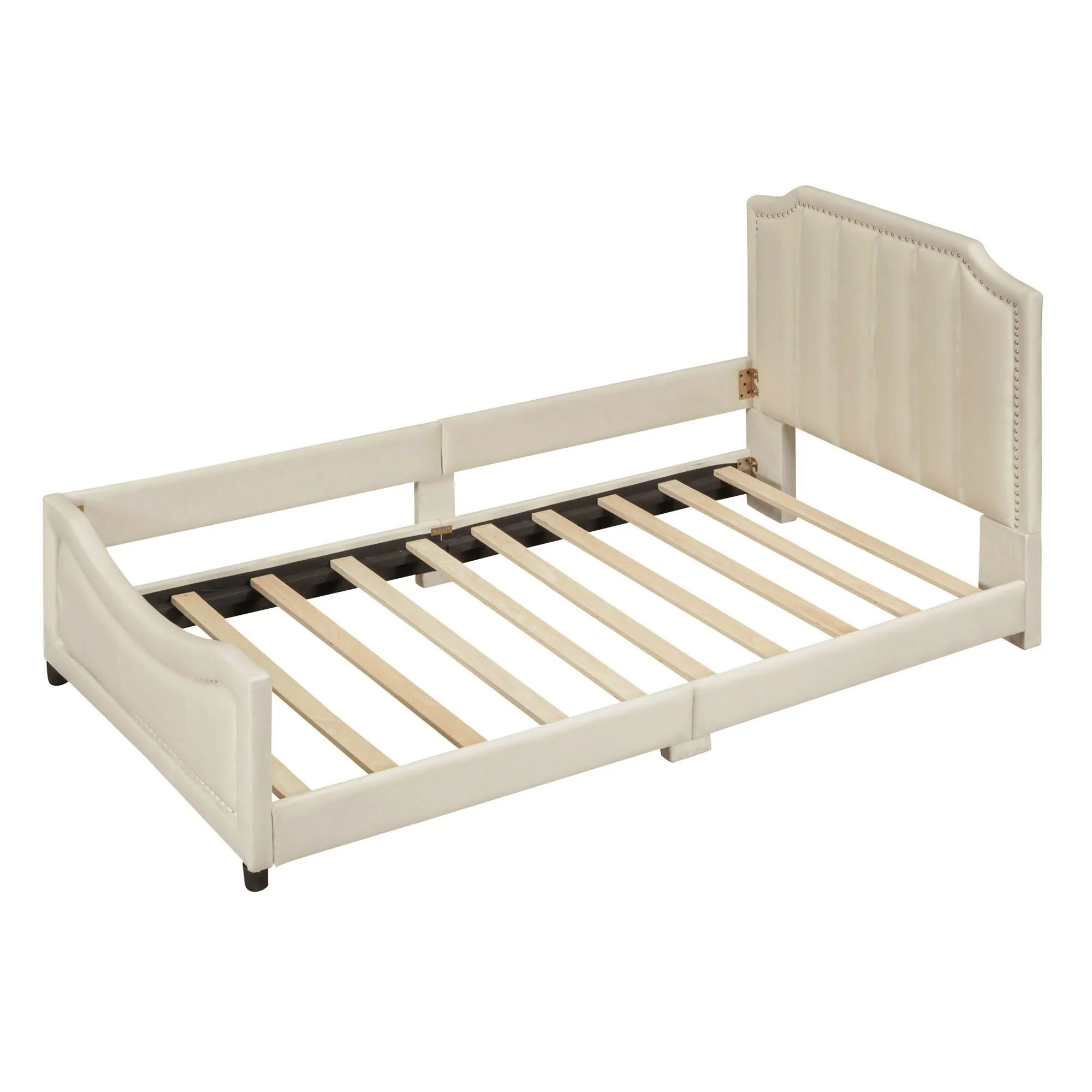 Upholstered Daybed With Classic Stripe Shaped Headboard - Image 10