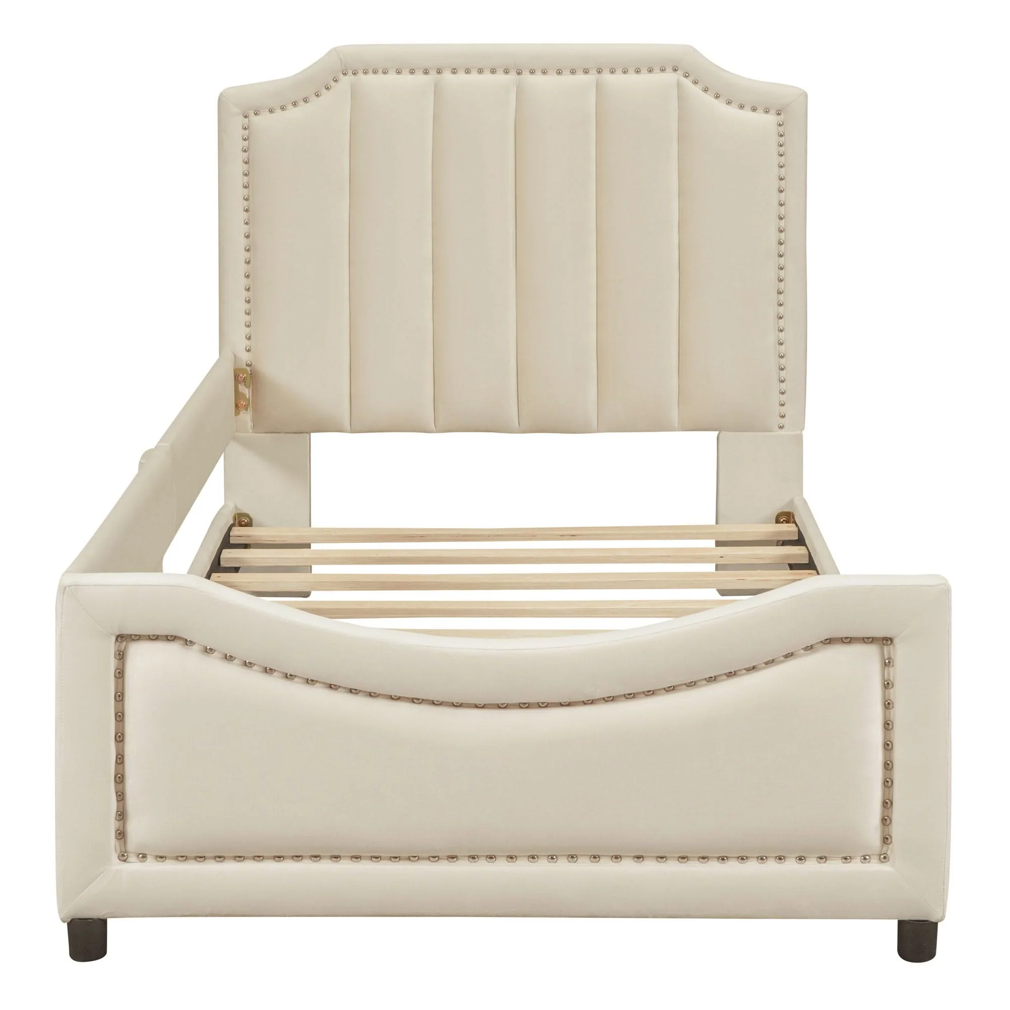 Upholstered Daybed With Classic Stripe Shaped Headboard - Image 12