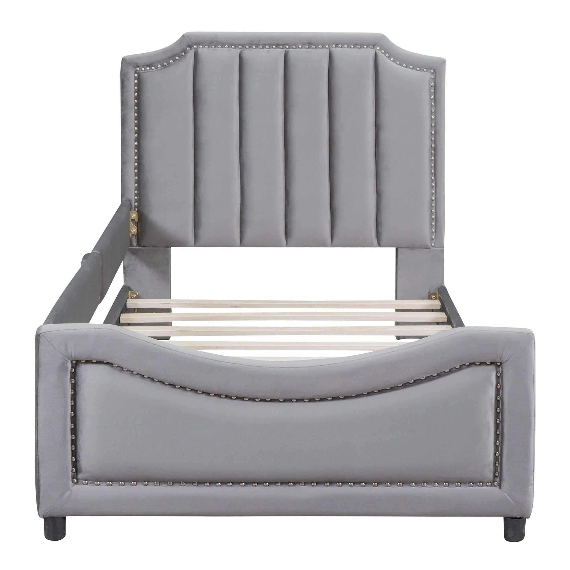 Upholstered Daybed With Classic Stripe Shaped Headboard - Image 5