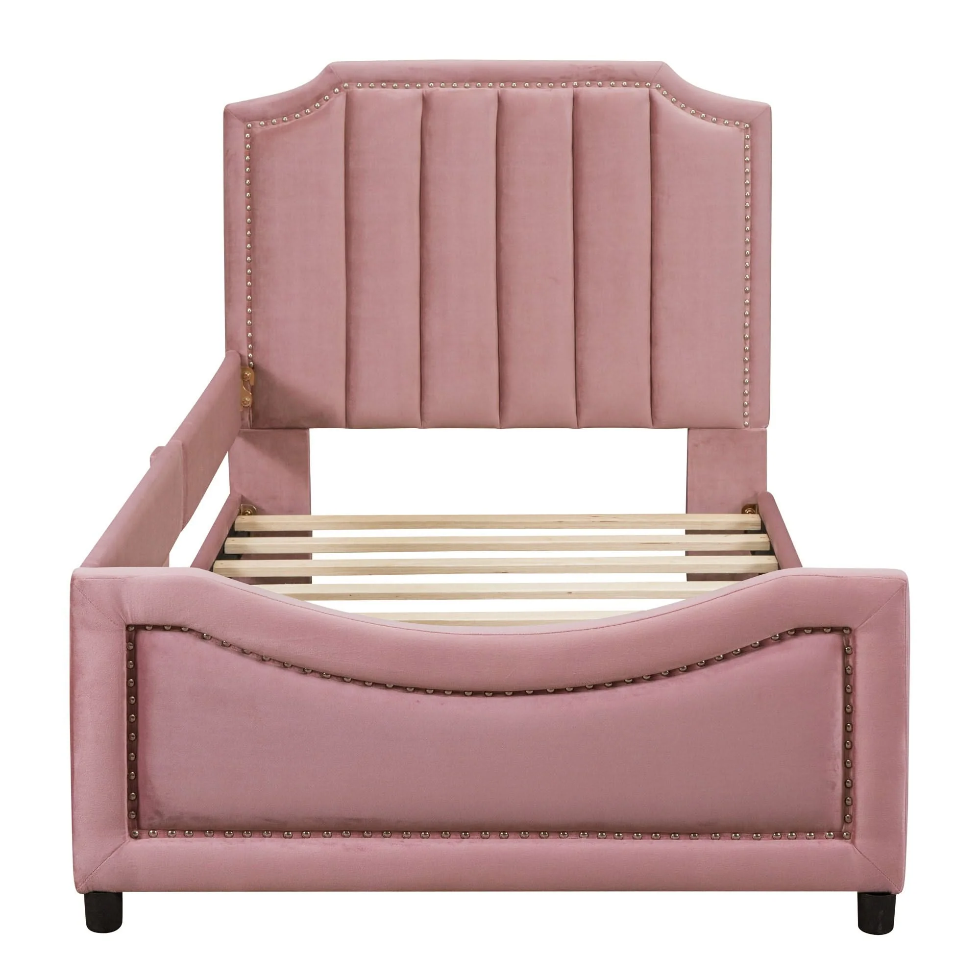 Upholstered Daybed With Classic Stripe Shaped Headboard - Image 8