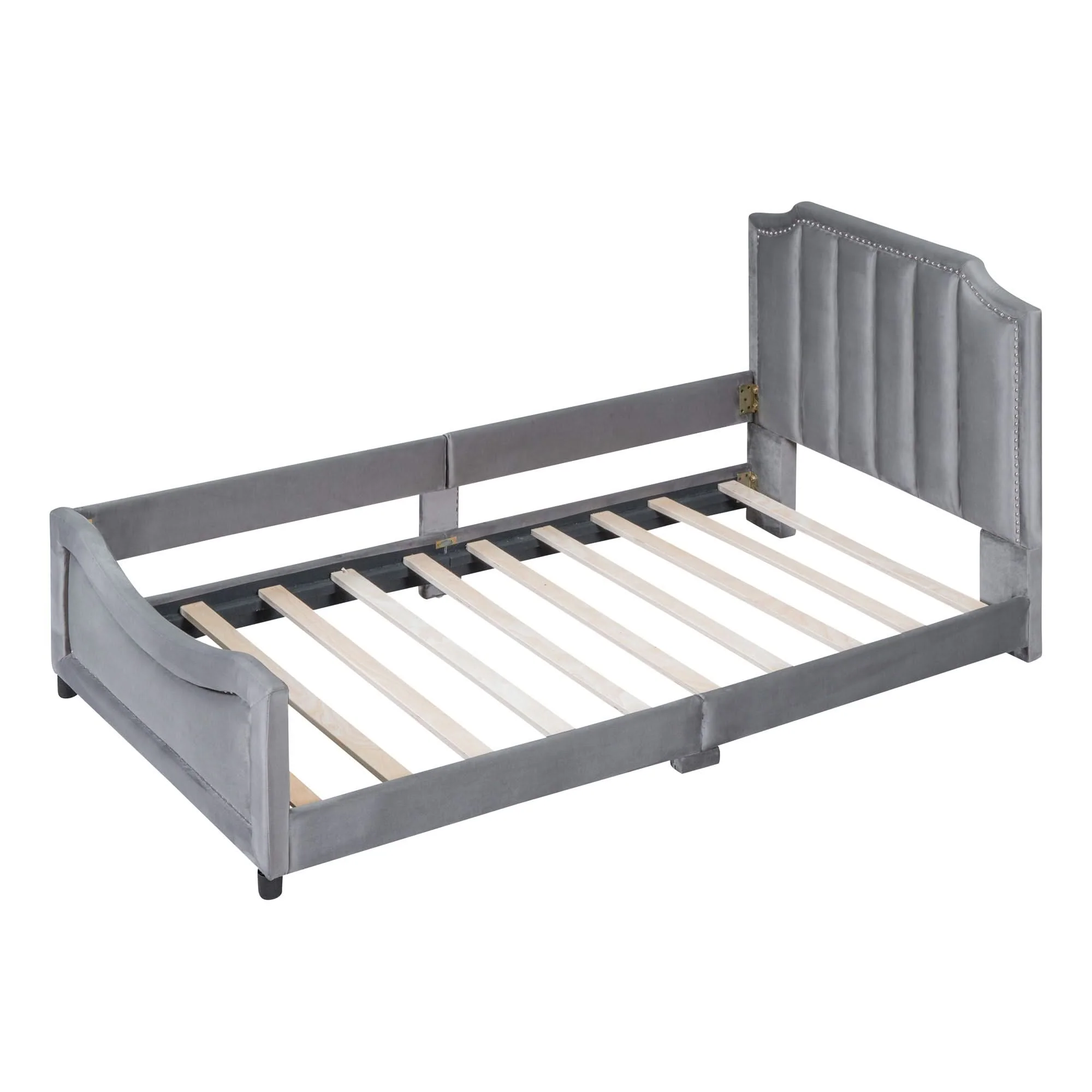 Upholstered Daybed With Classic Stripe Shaped Headboard - Image 9