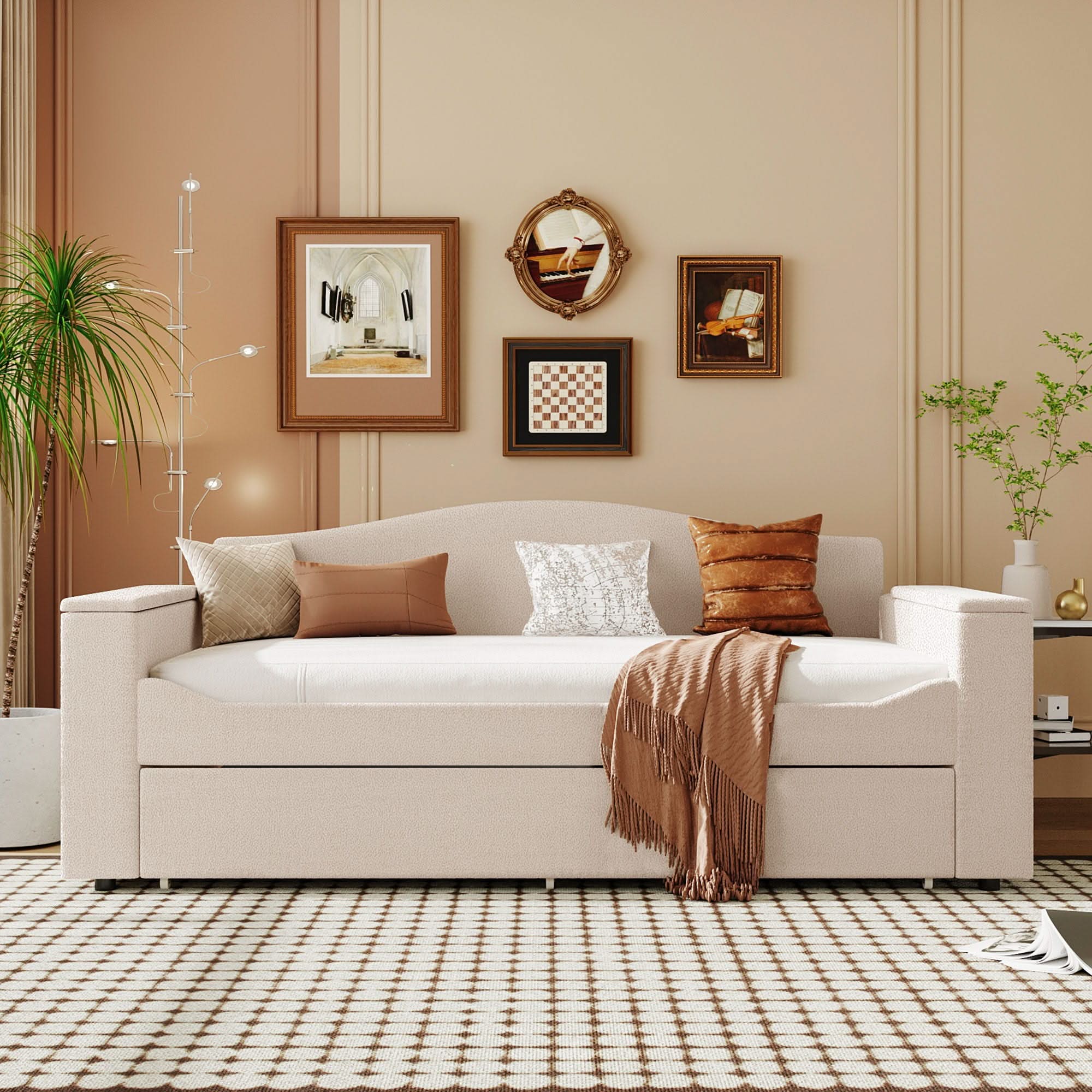 Upholstered Daybed With Storage Armrests, Trundle And Latest Integrated tooth Audio System - Image 10
