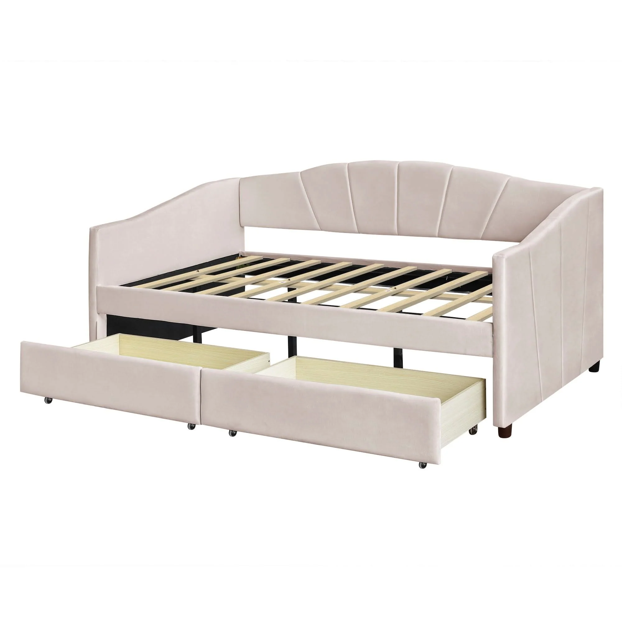 Upholstered Daybed With Two Drawers And Wood Slat - Image 2