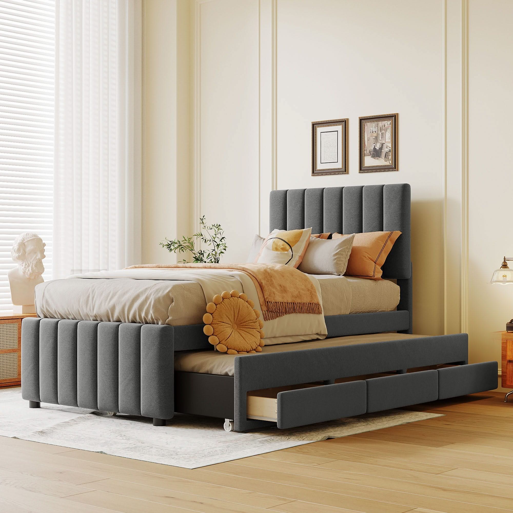 Upholstered Design Platform Bed With Trundle - Image 2