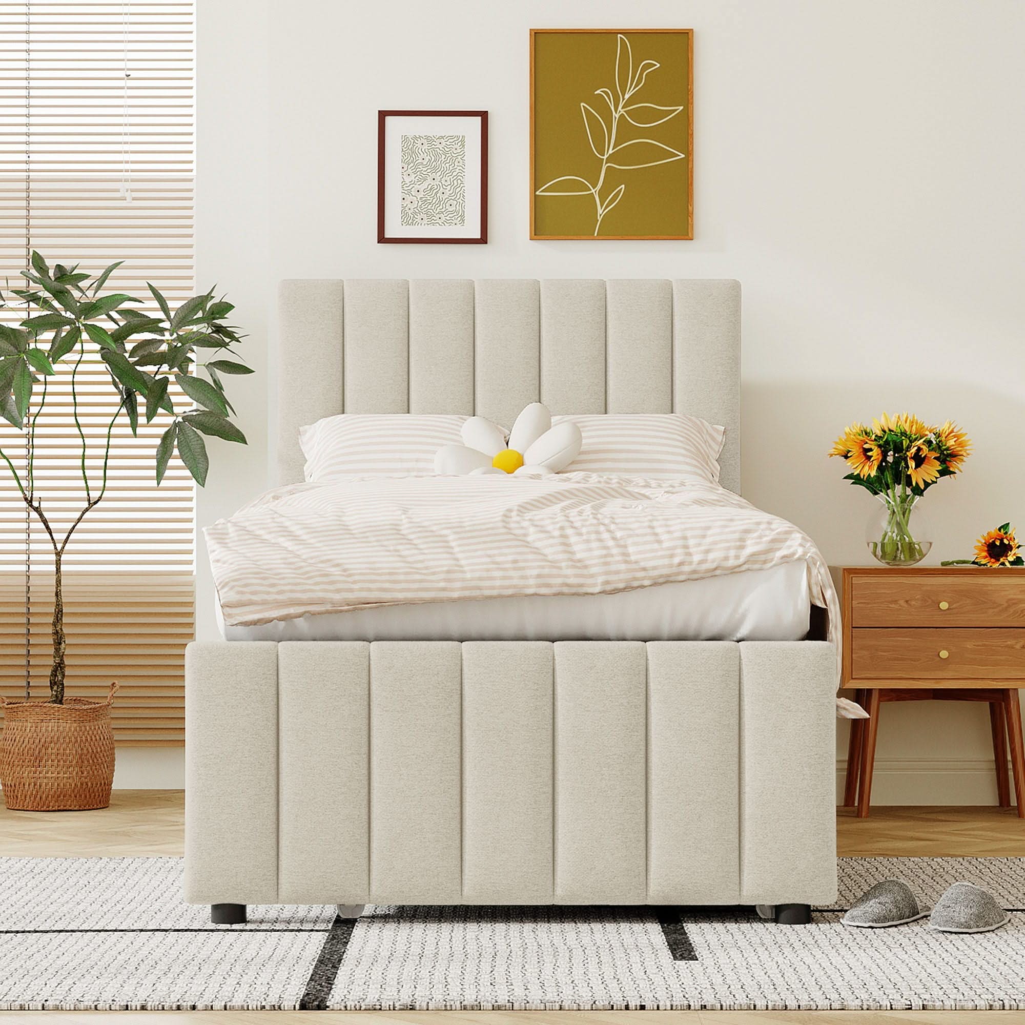 Upholstered Design Platform Bed With Trundle - Image 4