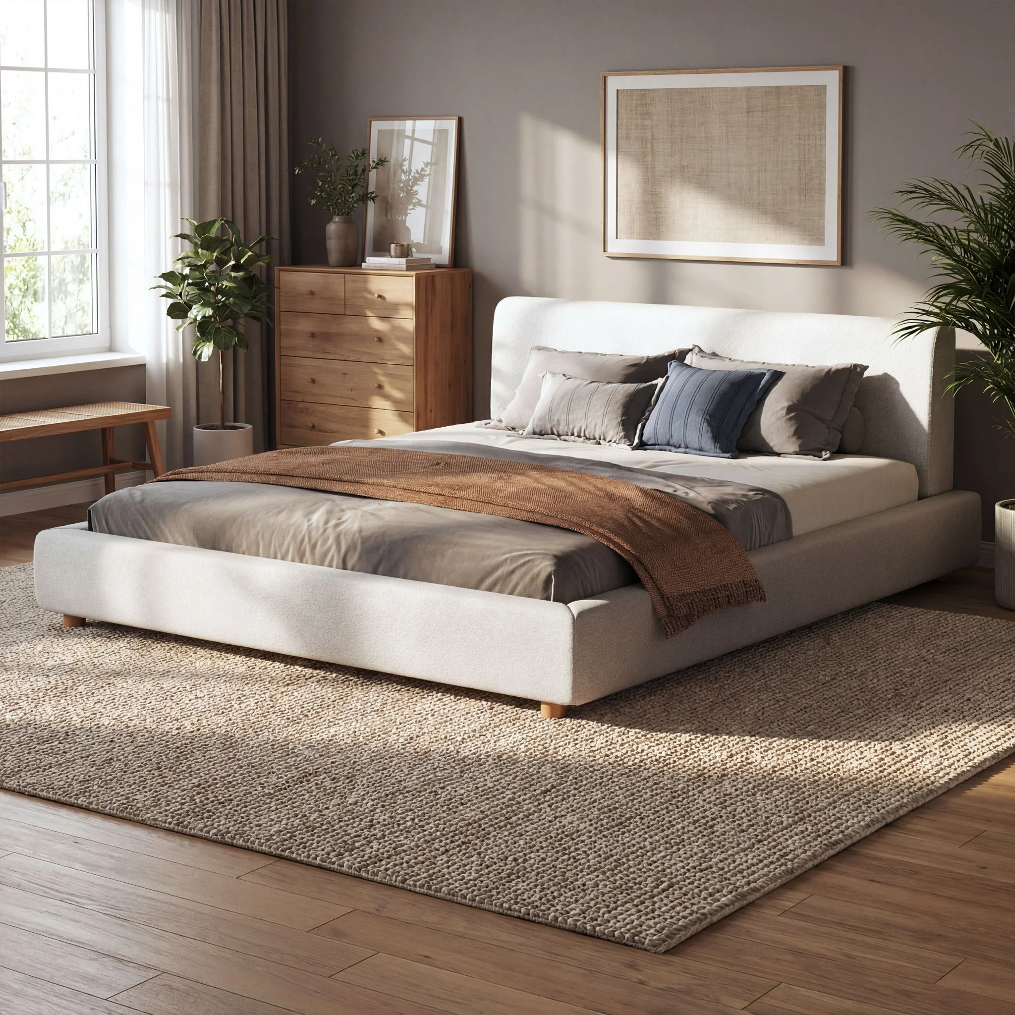 Upholstered Platform Bed Frame With Thick Headboard - Image 3