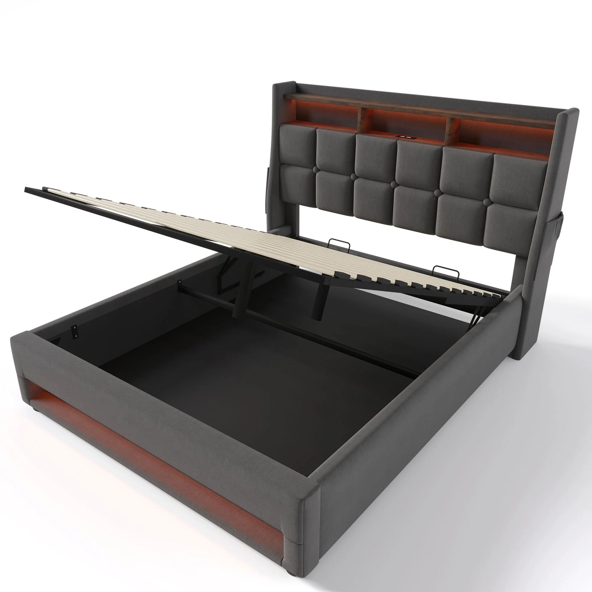 Upholstered Platform Bed With A Hydraulic Storage System, LED And USB Charging (Without Mattress)