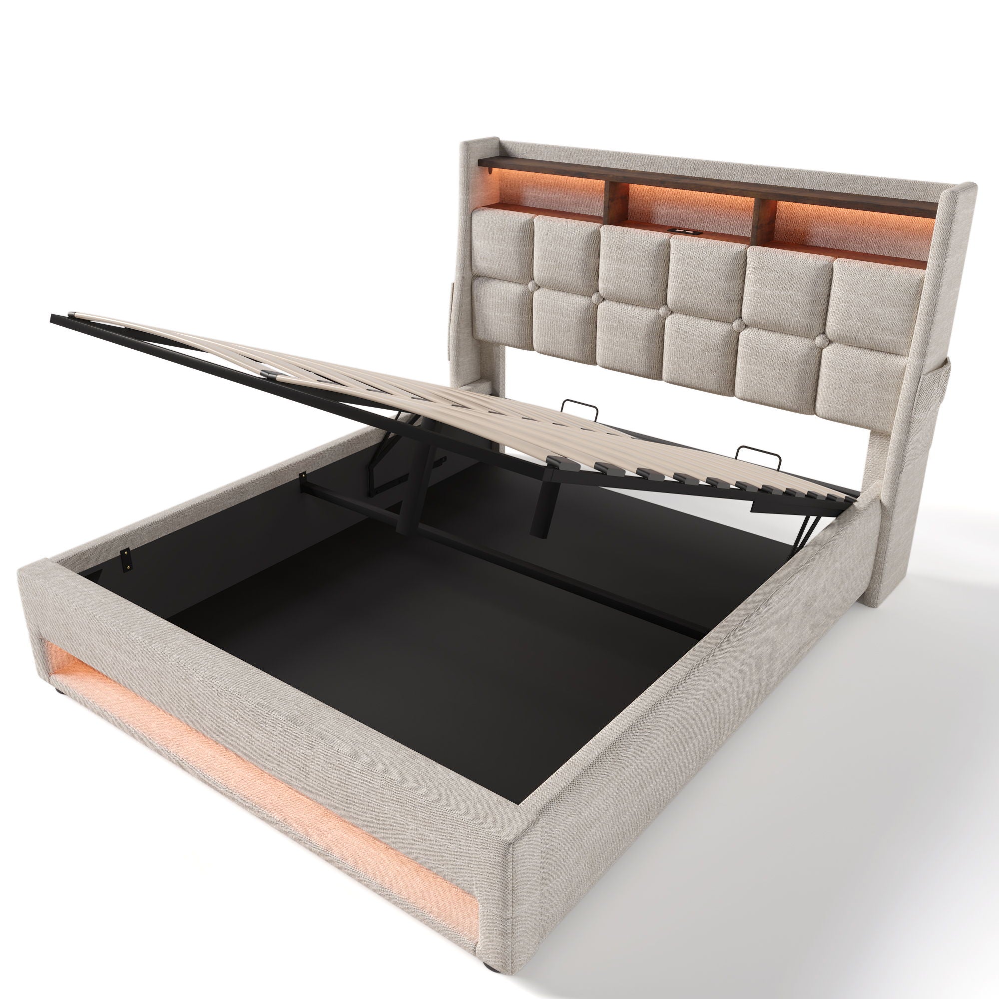 Upholstered Platform Bed With A Hydraulic Storage System, LED And USB Charging (Without Mattress) - Image 2
