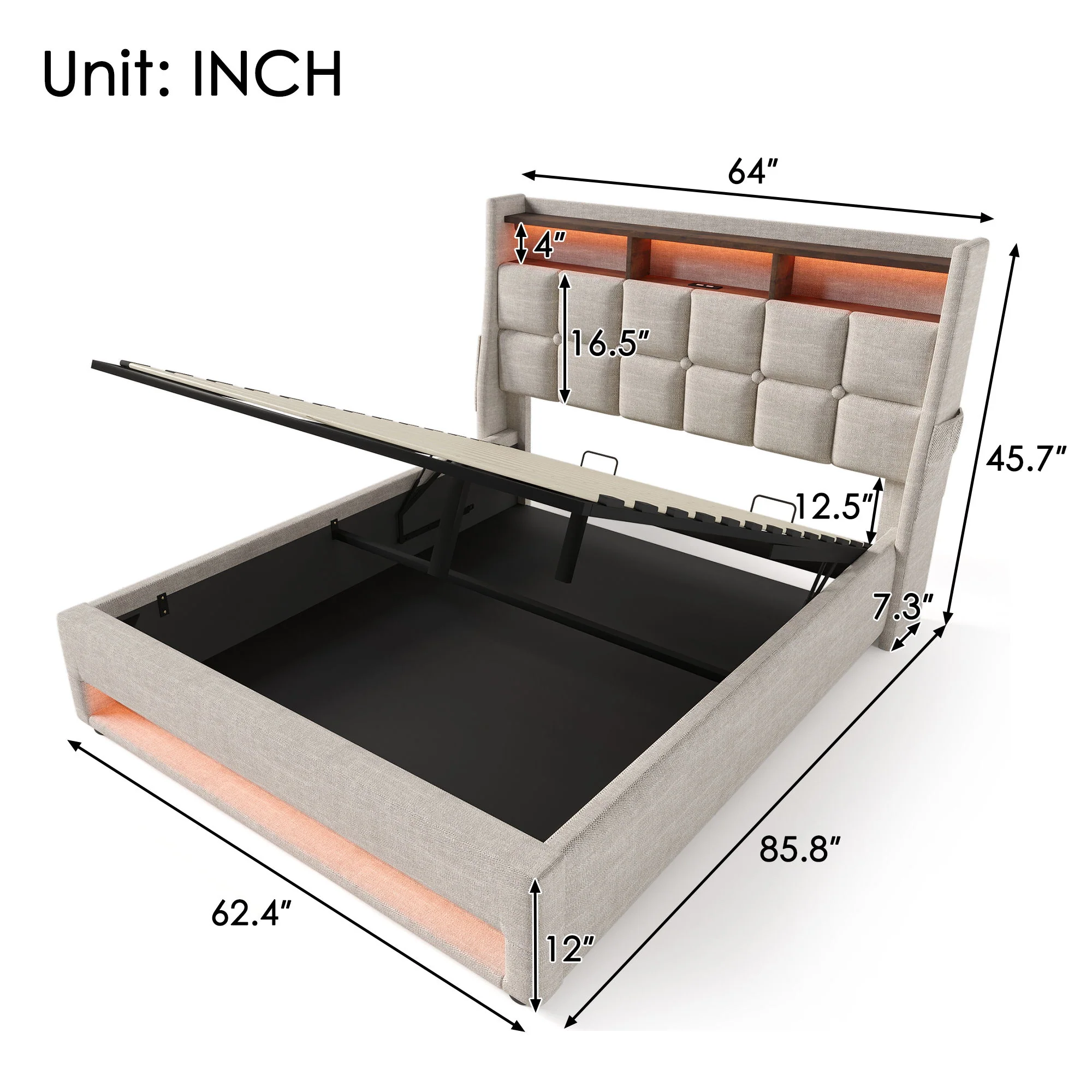 Upholstered Platform Bed With A Hydraulic Storage System, LED And USB Charging (Without Mattress) - Image 7