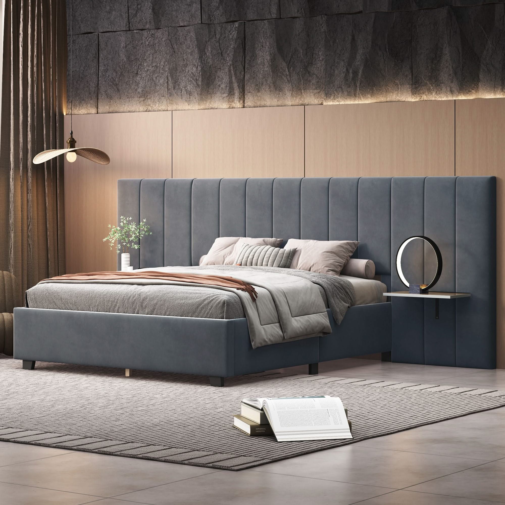 Upholstered Platform Bed With Big Headboard - Image 3