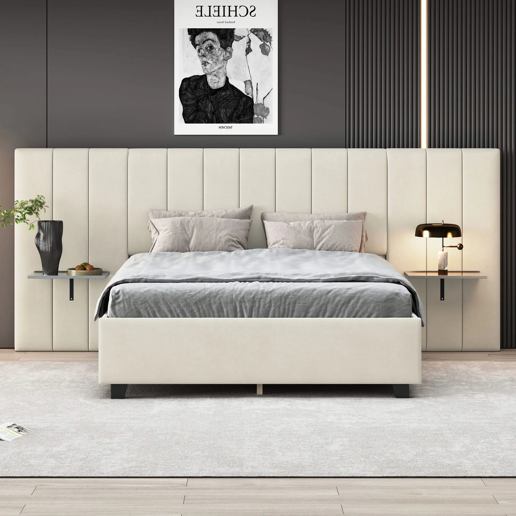 Upholstered Platform Bed With Big Headboard - Image 5