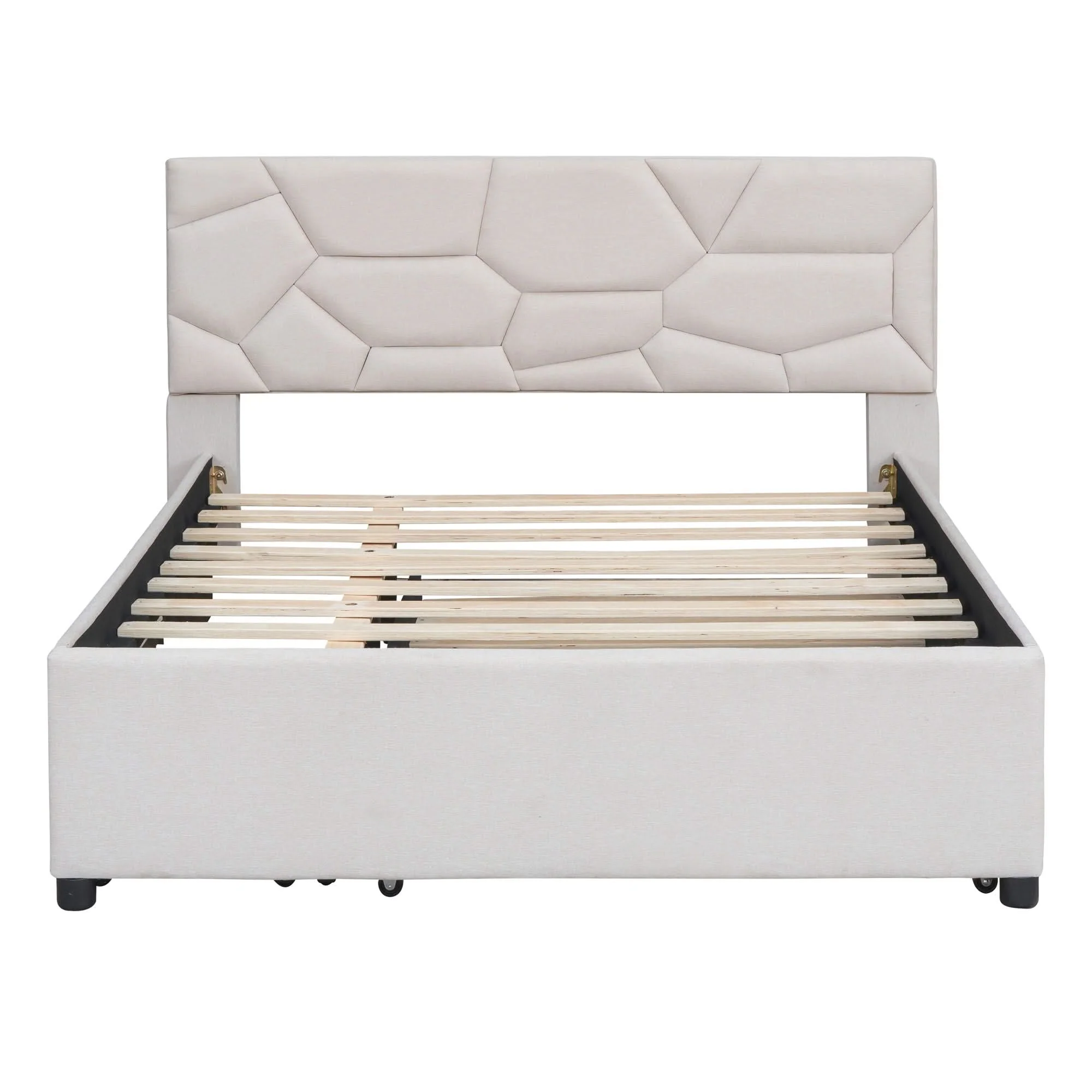 Upholstered Platform Bed With Brick Pattern Headboard And Twin Long Size Trundle - Image 16