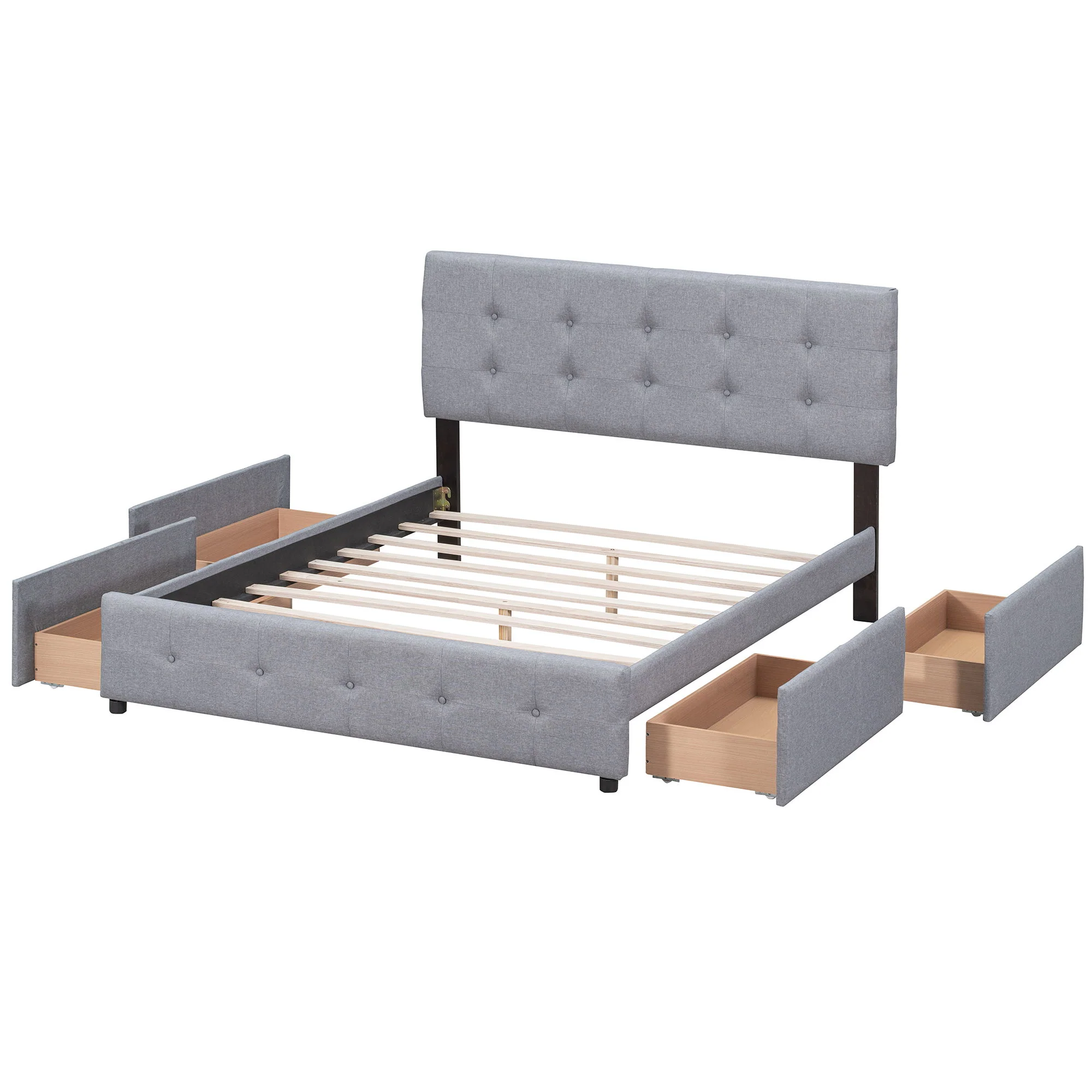 Upholstered Platform Bed With Classic Headboard And Drawers, No Box Spring Needed - Image 10