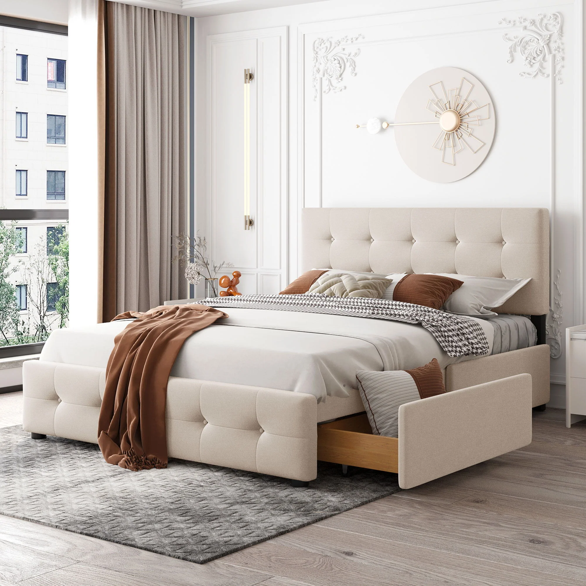 Upholstered Platform Bed With Classic Headboard And Drawers, No Box Spring Needed - Image 7