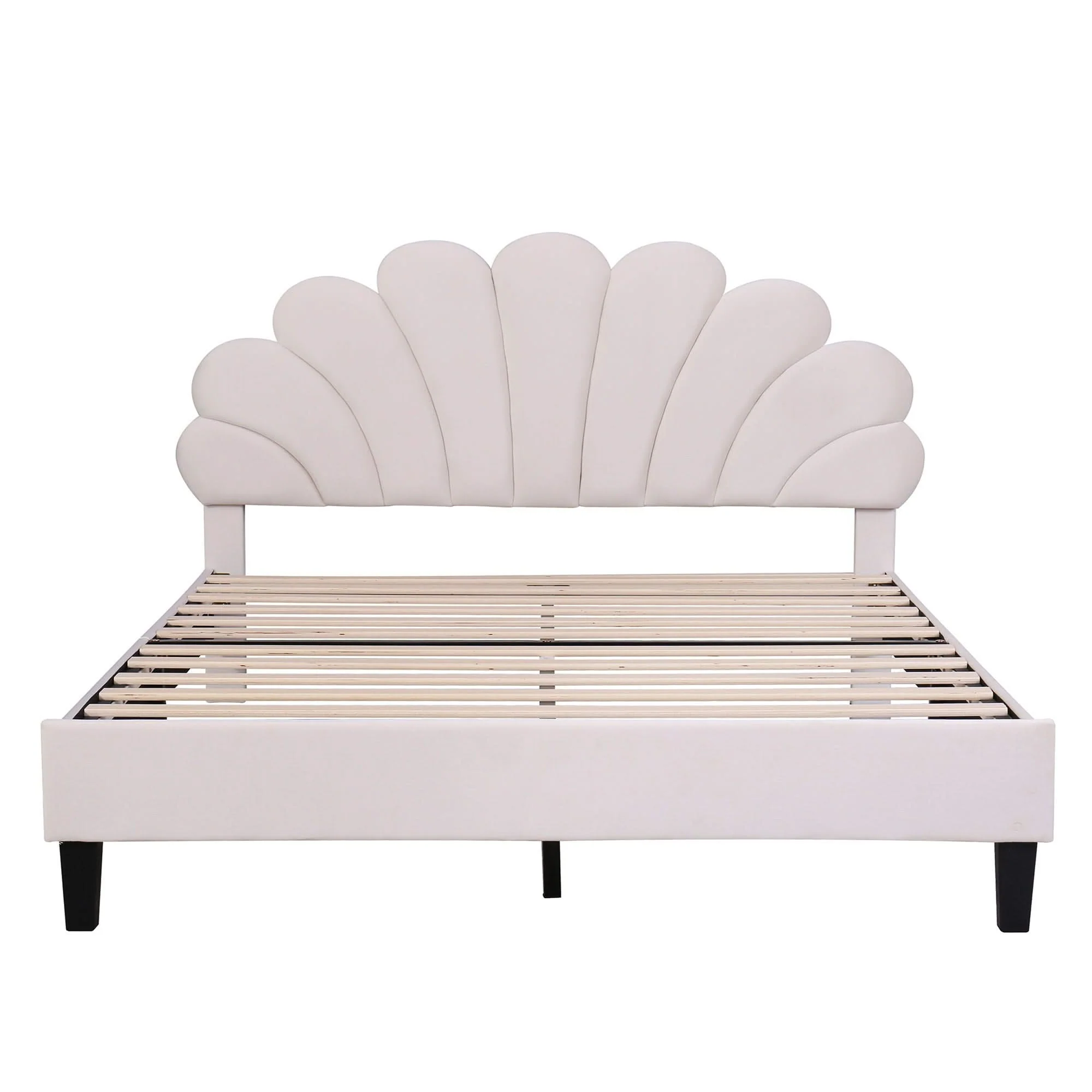 Upholstered Platform Bed With Flower Pattern Headboard - Image 15