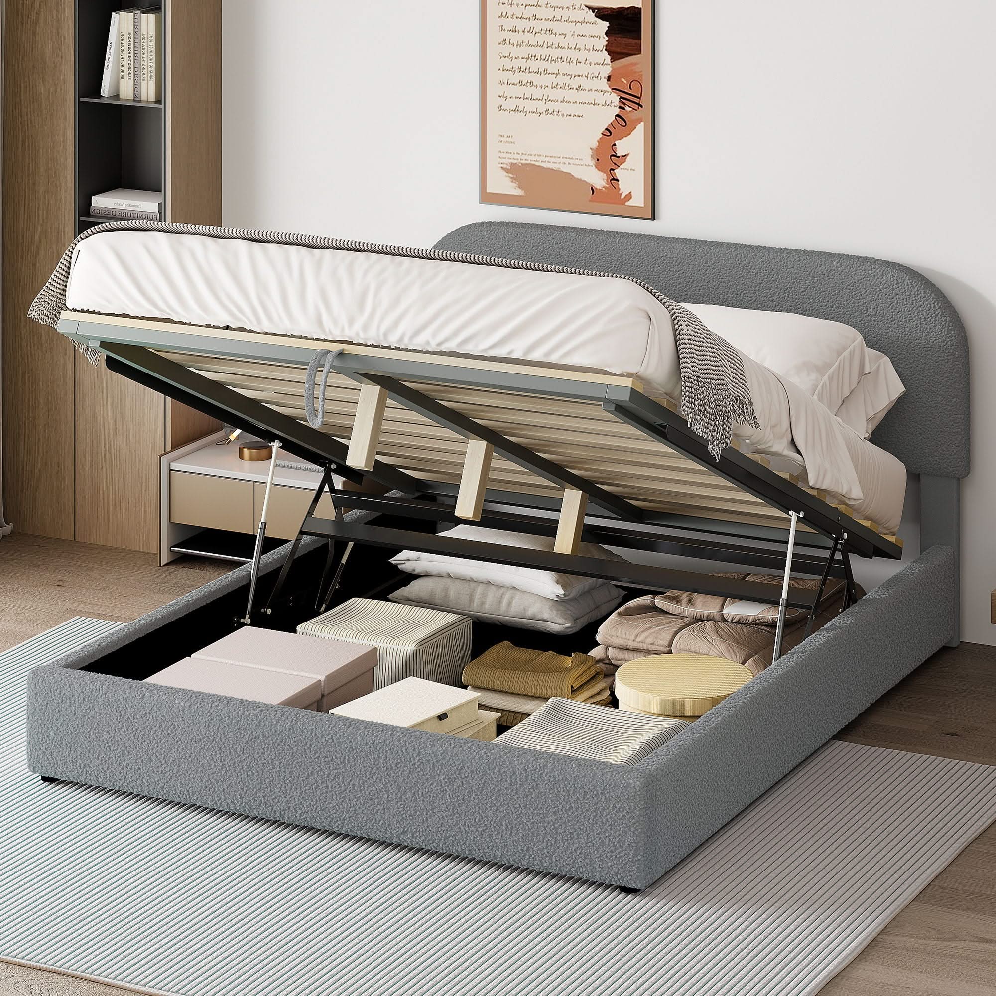 Upholstered Platform Bed With Hydraulic Storage System - Image 3