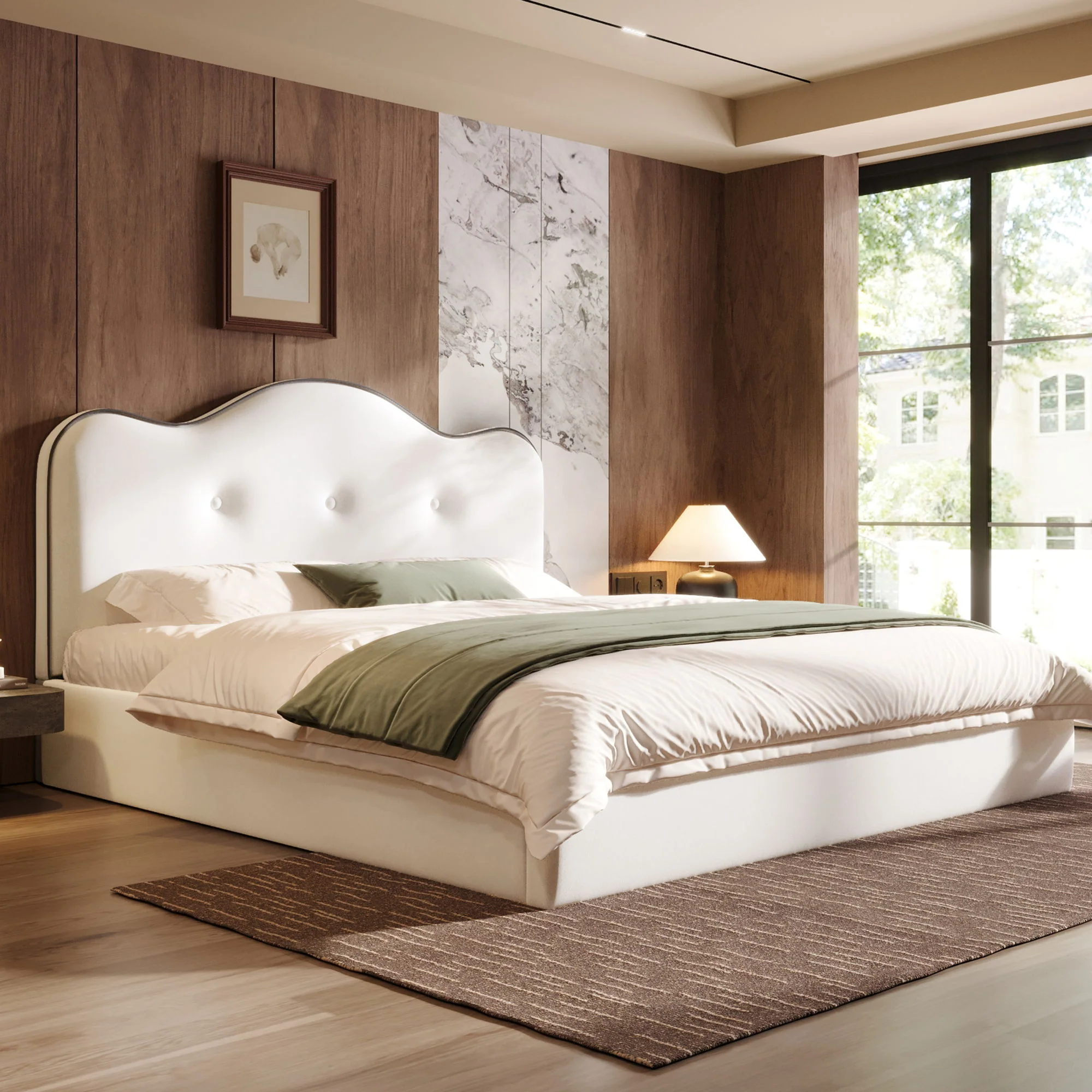 Upholstered Platform Bed With Sturdy Frame And Headboard - Image 3
