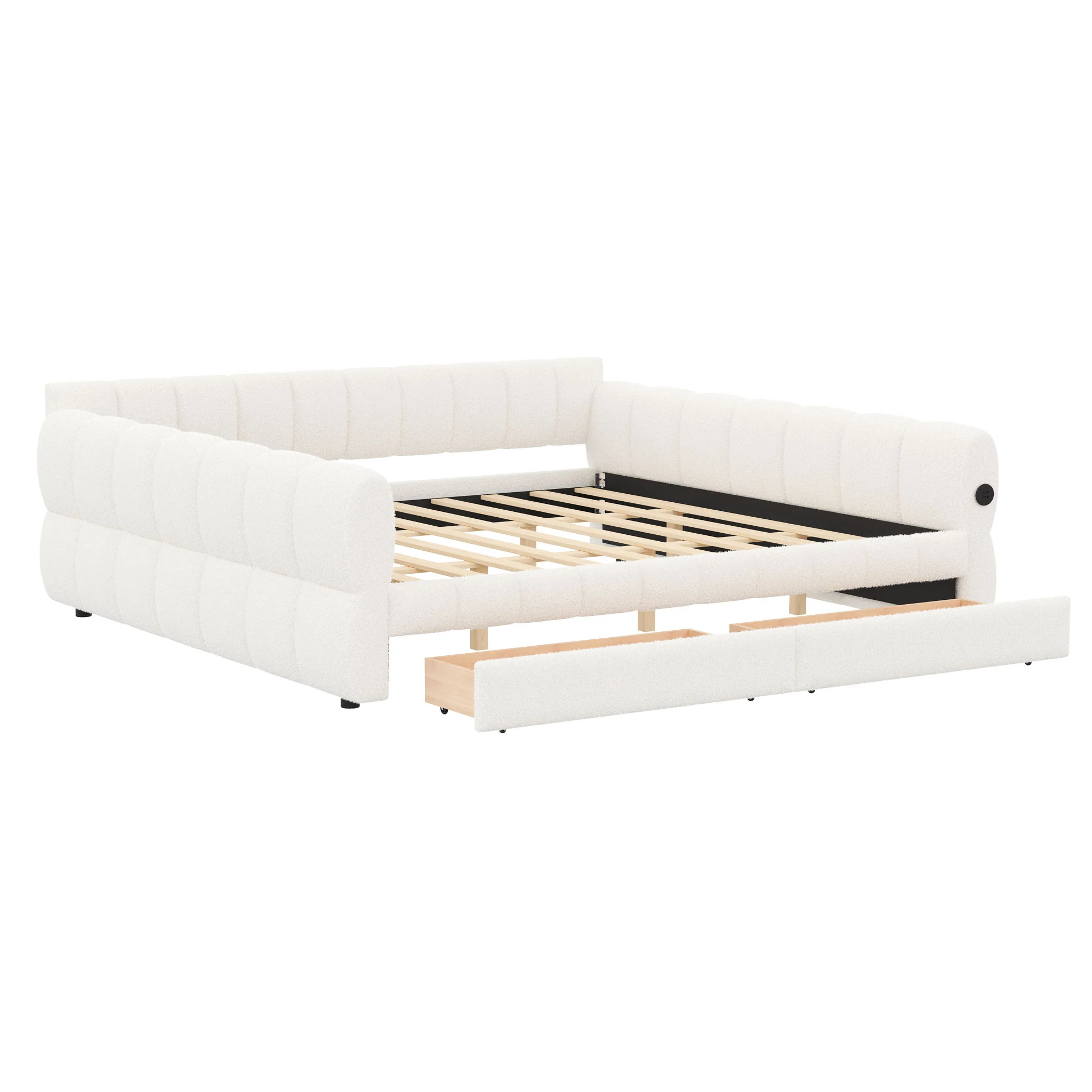 Upholstered Platform Bed With USB Charging And 2 Storage Drawers - Image 2