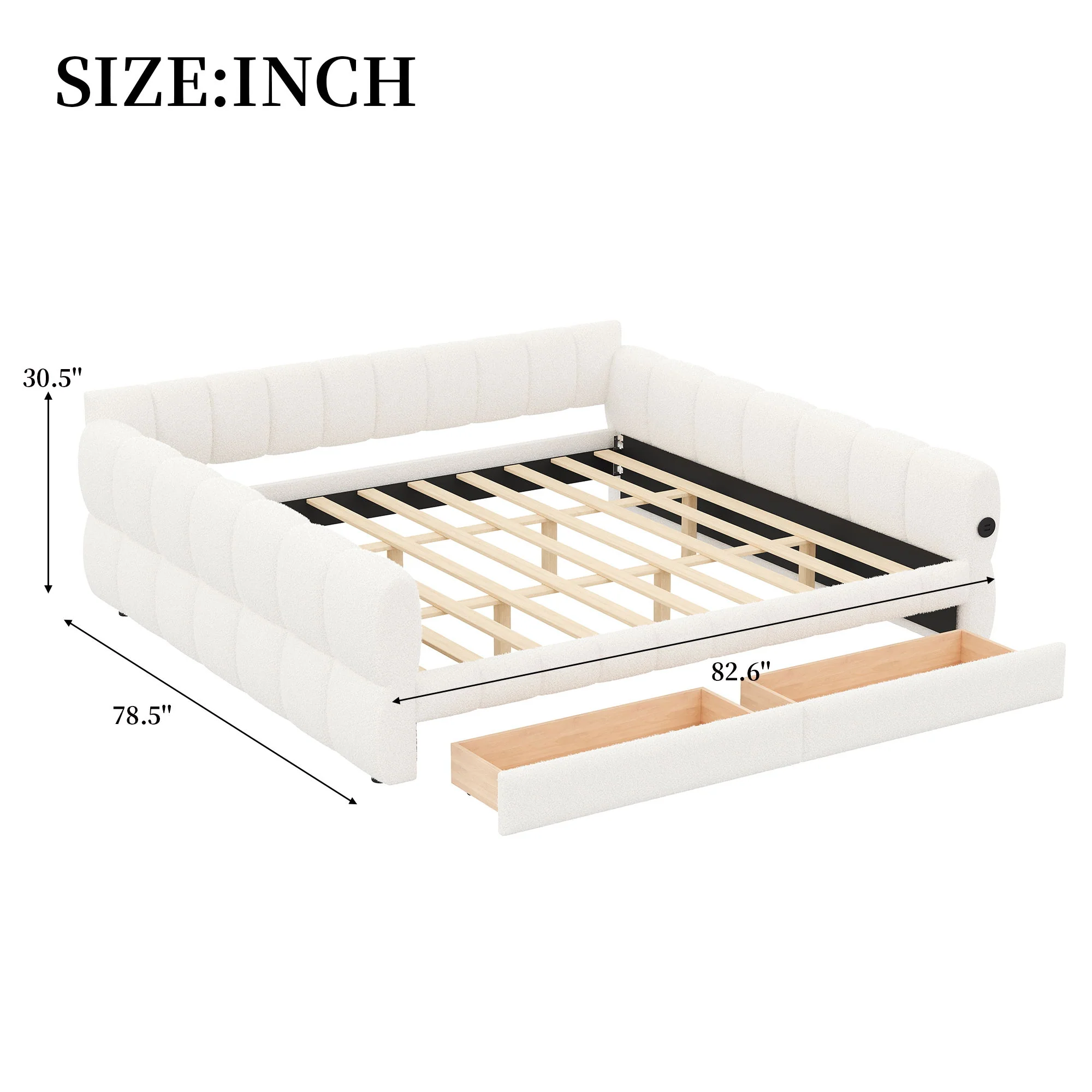 Upholstered Platform Bed With USB Charging And 2 Storage Drawers - Image 3