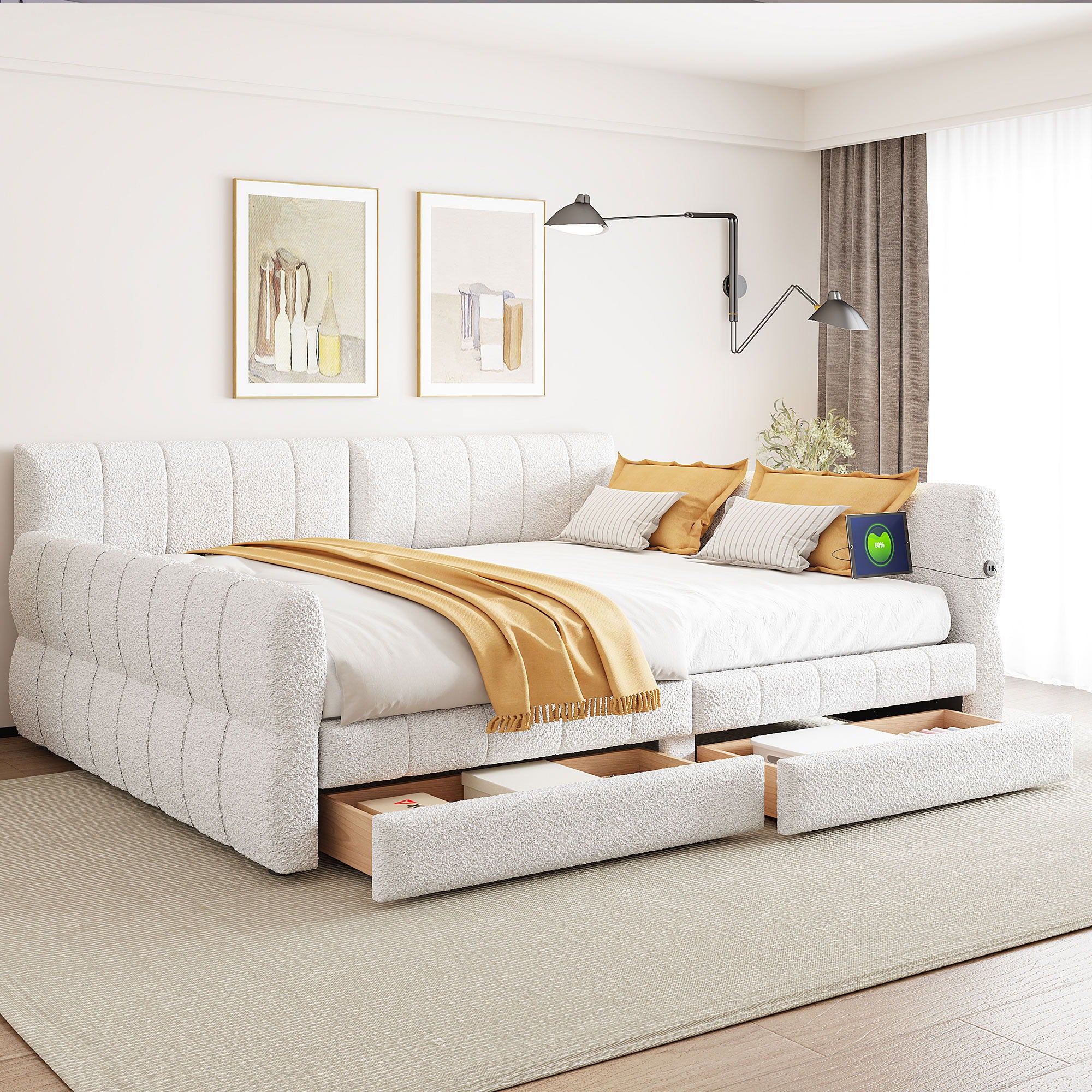 Upholstered Platform Bed With USB Charging And 2 Storage Drawers - Image 4