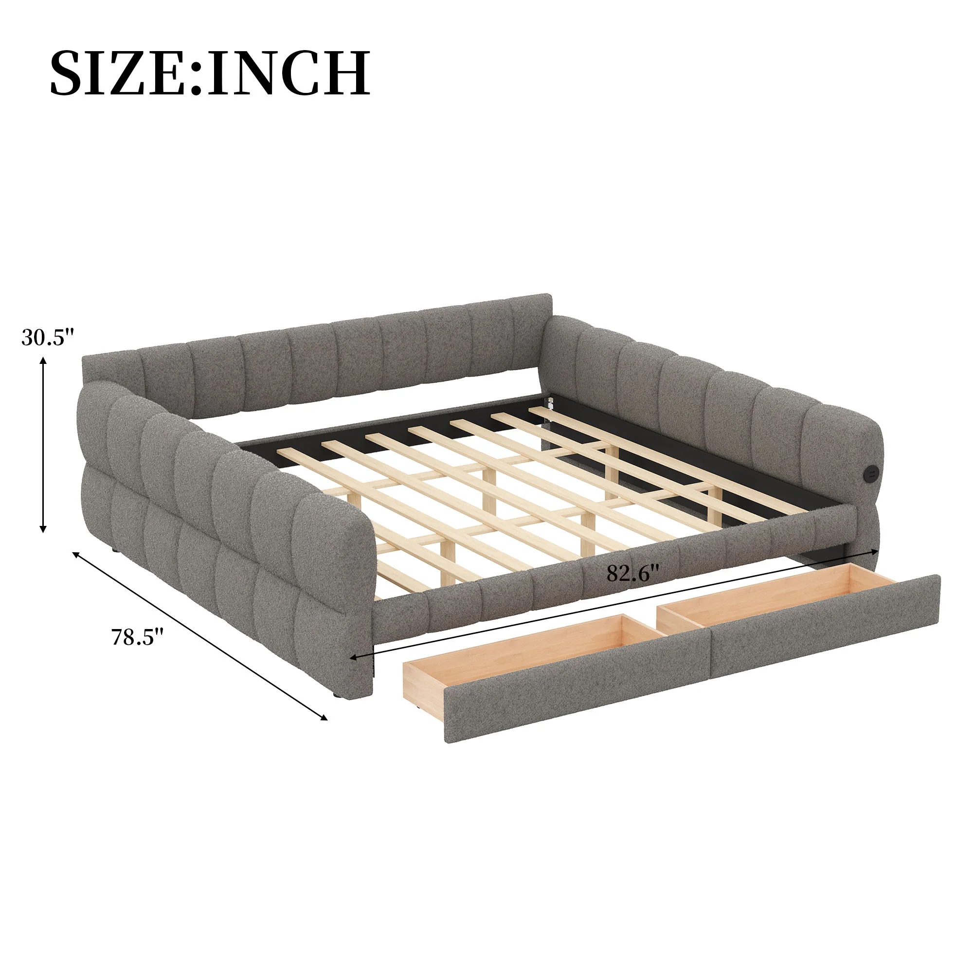 Upholstered Platform Bed With USB Charging And 2 Storage Drawers - Image 5