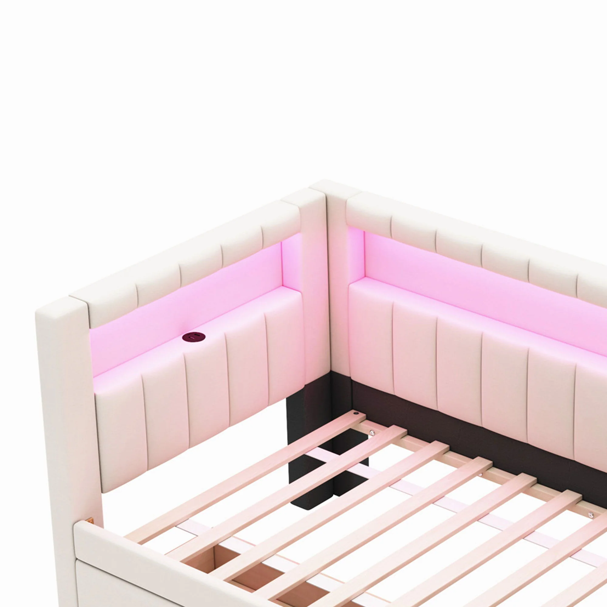 Upholstered Platform Bed With USB Ports And LED Belt - Image 7