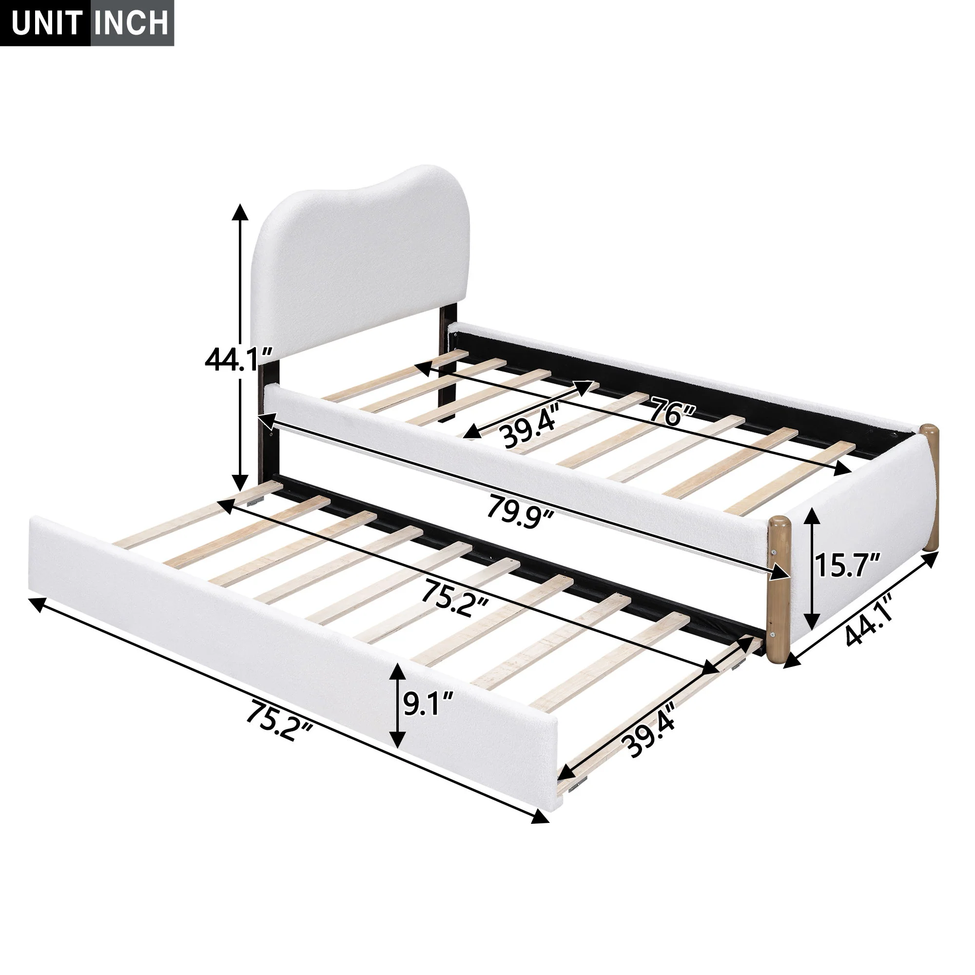 Upholstered Platform Bed With Wood Supporting Feet And Trundle - Image 5