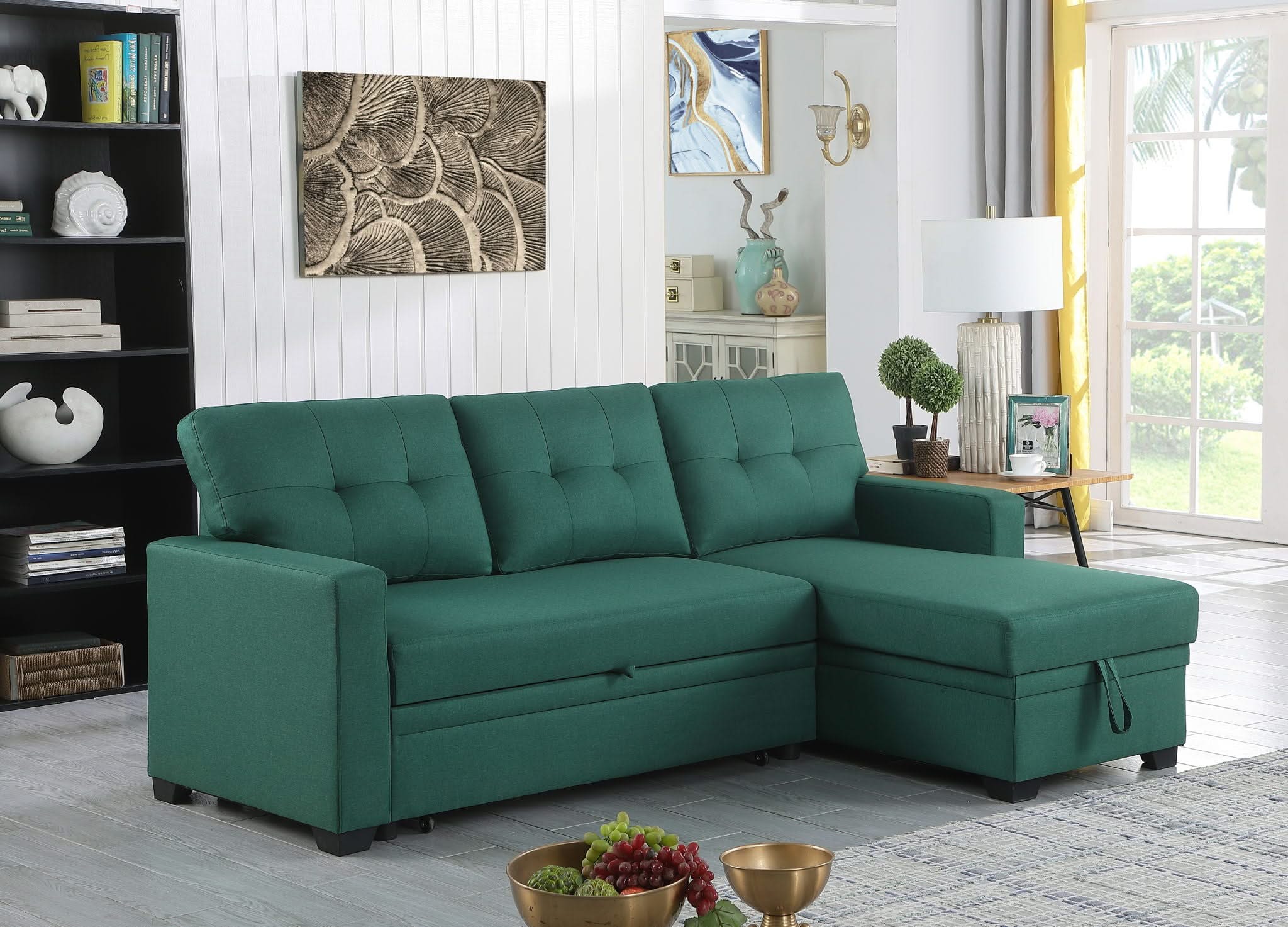 Upholstered Pull Out Sectional Sofa With Chaise - Image 14